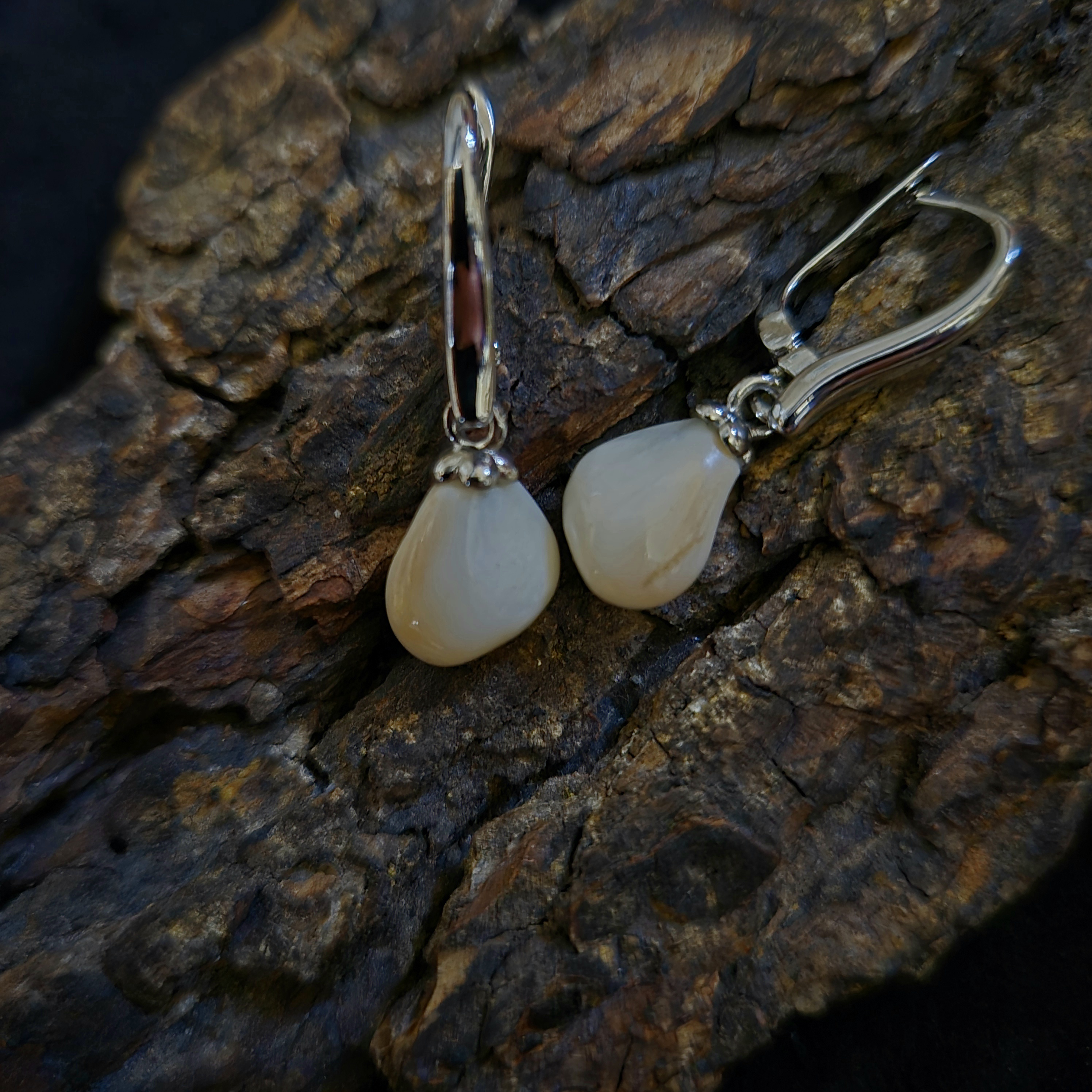 Auskarai iš tauriojo elnio dantų - ,,perlų" / Earrings of red deer teeth - ,,pearls"