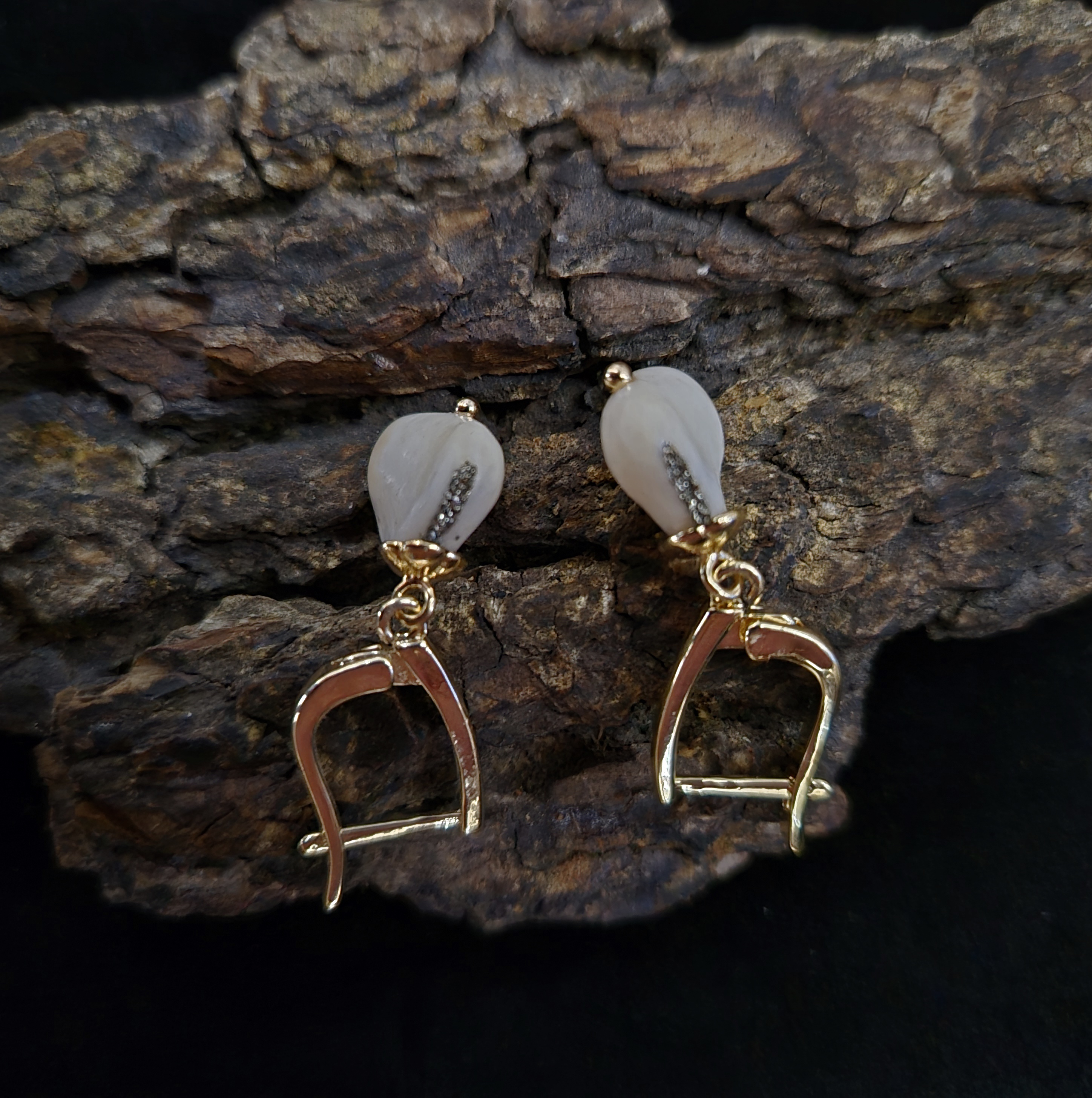 Auskarai iš tauriojo elnio dantų - ,,perlų" / Earrings of red deer teeth - ,,pearls"