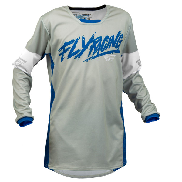 Fly Racing 2023 Kinetic Khaos Youth Jersey (Light Grey/Blue/White)