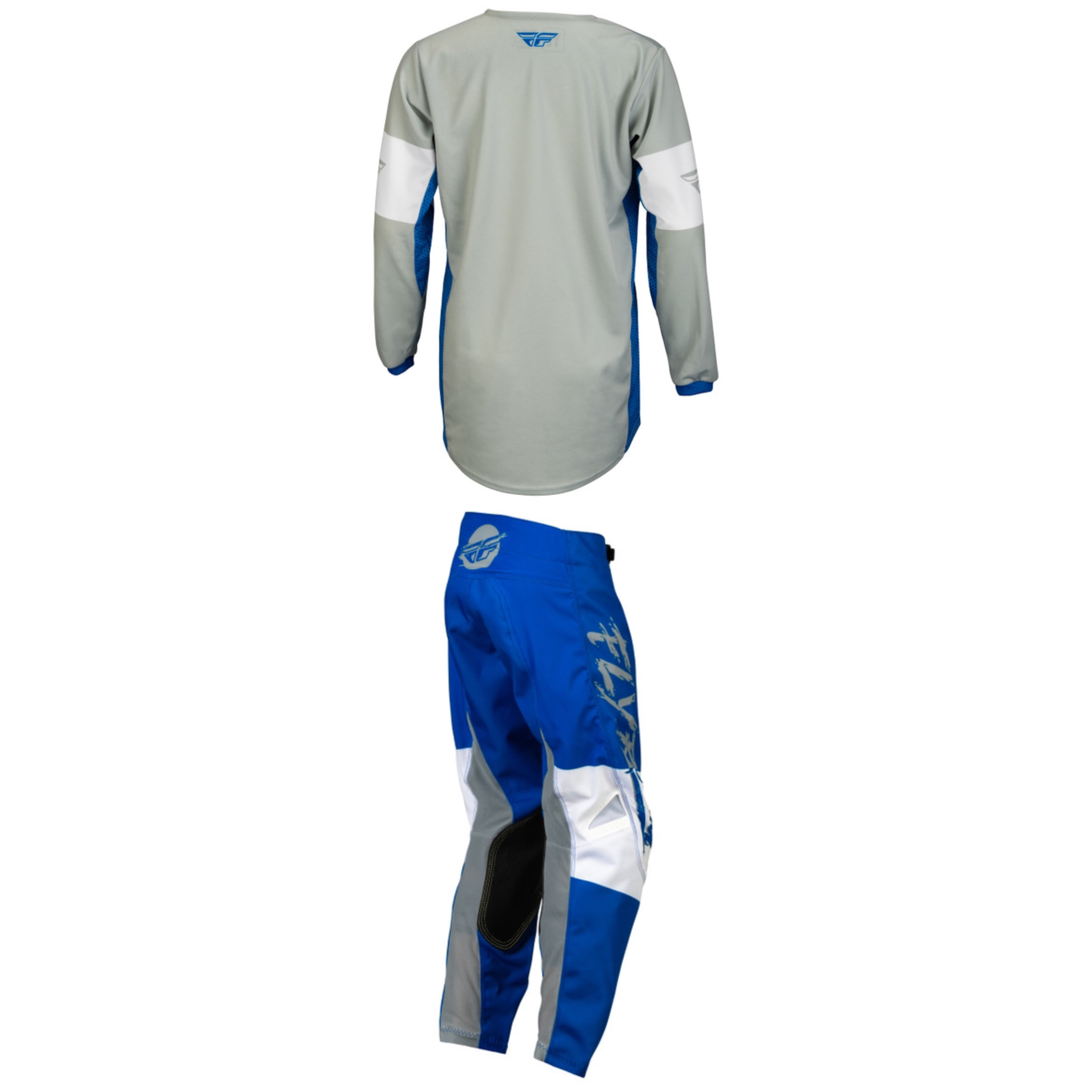 Fly Racing 2023 Kinetic Khaos Youth Full Kit (Light Grey/Blue/White)