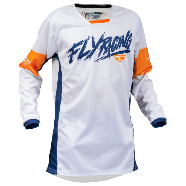 Fly Racing 2023 Kinetic Khaos Youth Full Kit (White/Navy/Orange)