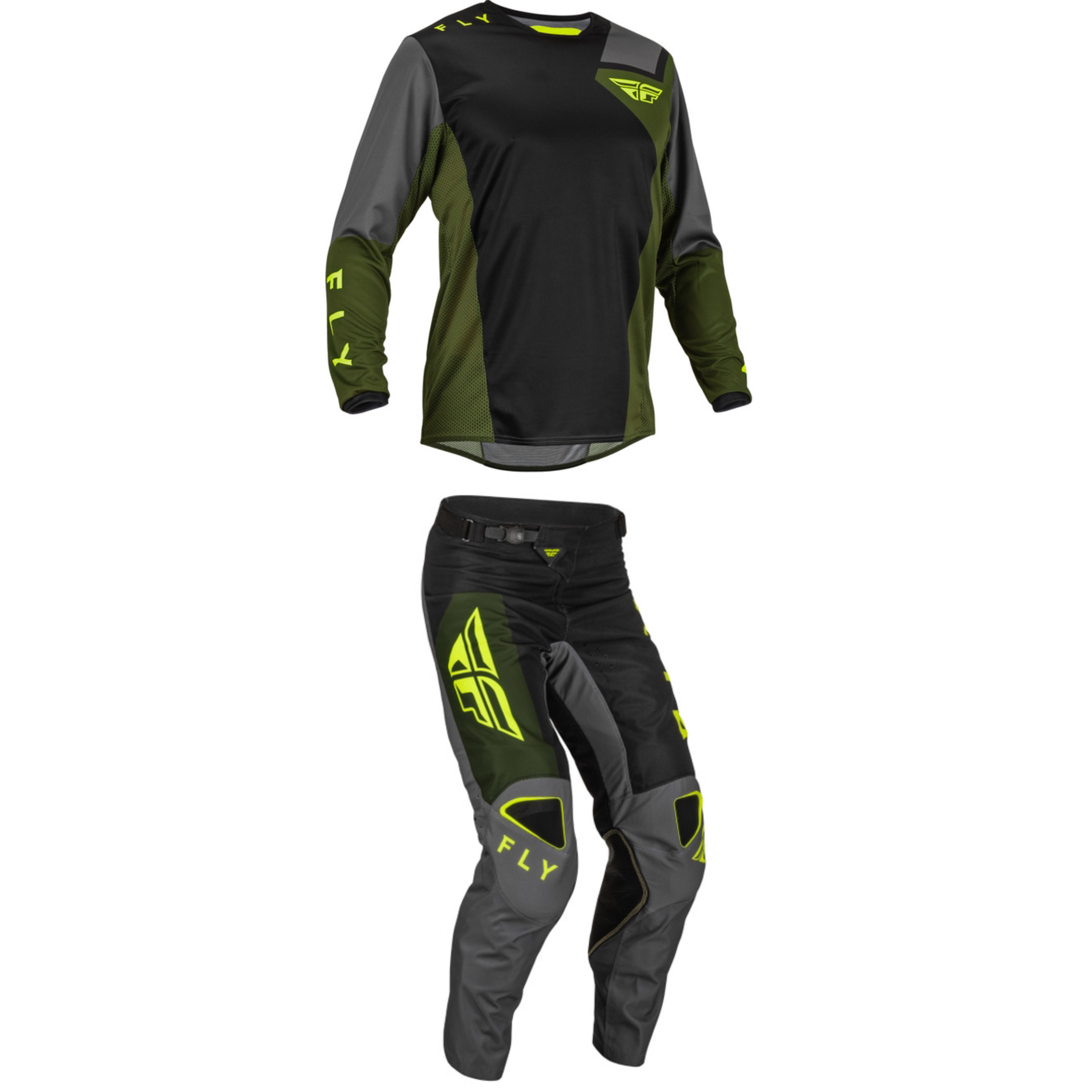 Fly Racing Kinetic Jet Full Kit (Black/Olive Green/Hivis)