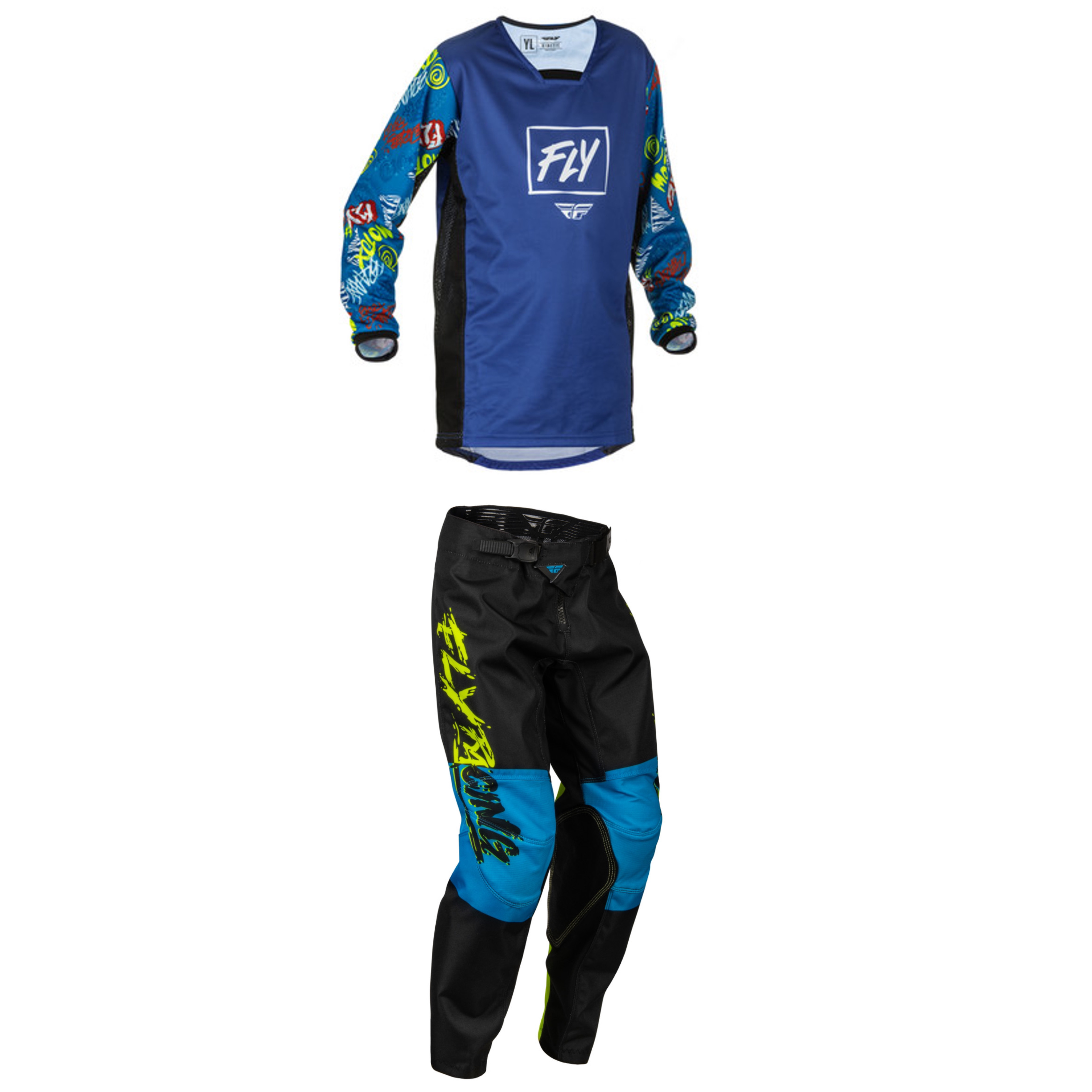 Fly Racing Youth Mixed Kit (Hivis/Black/Blue)