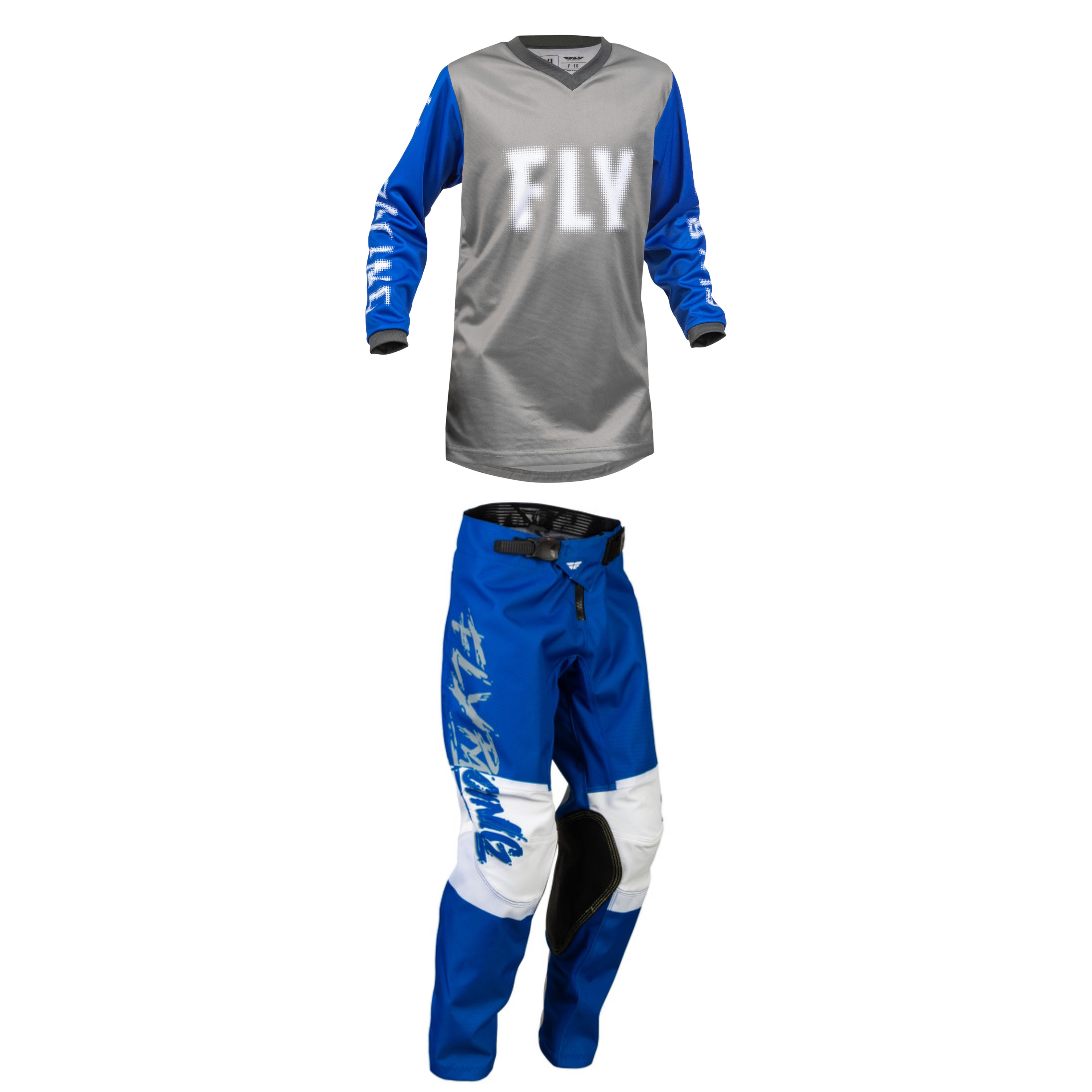 Fly Racing Youth Mixed Kit (Grey/Blue/White)