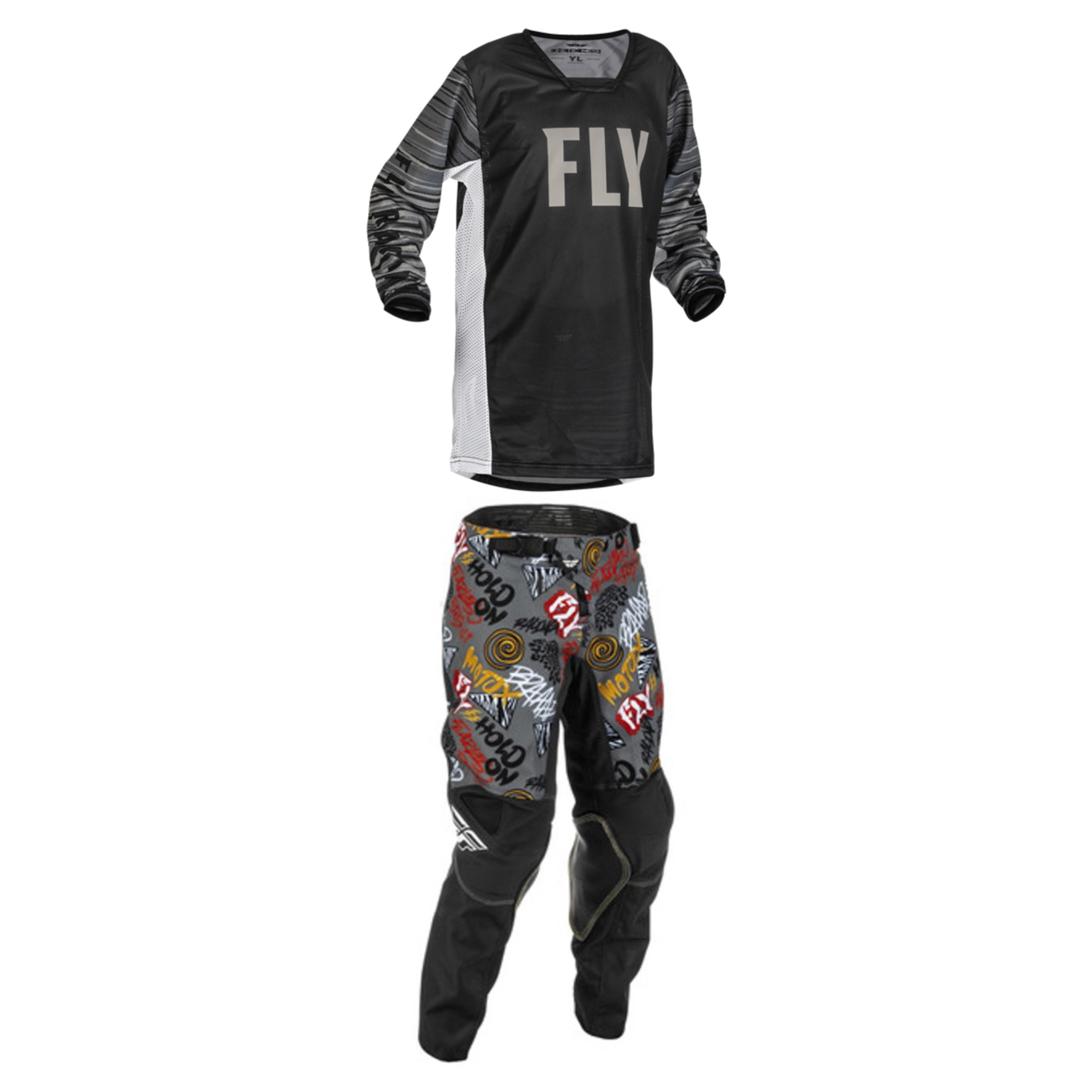 Fly Racing Youth Mixed Kit (Grey/Black/White)