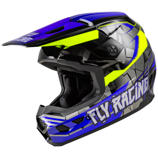 FLY Racing 2025 Kinetic Scorched Youth Helmet (Blue/Grey/Hivis)
