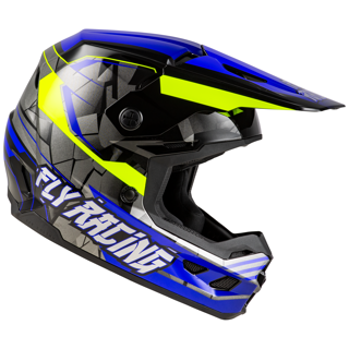 FLY Racing 2025 Kinetic Scorched Youth Helmet (Blue/Grey/Hivis)