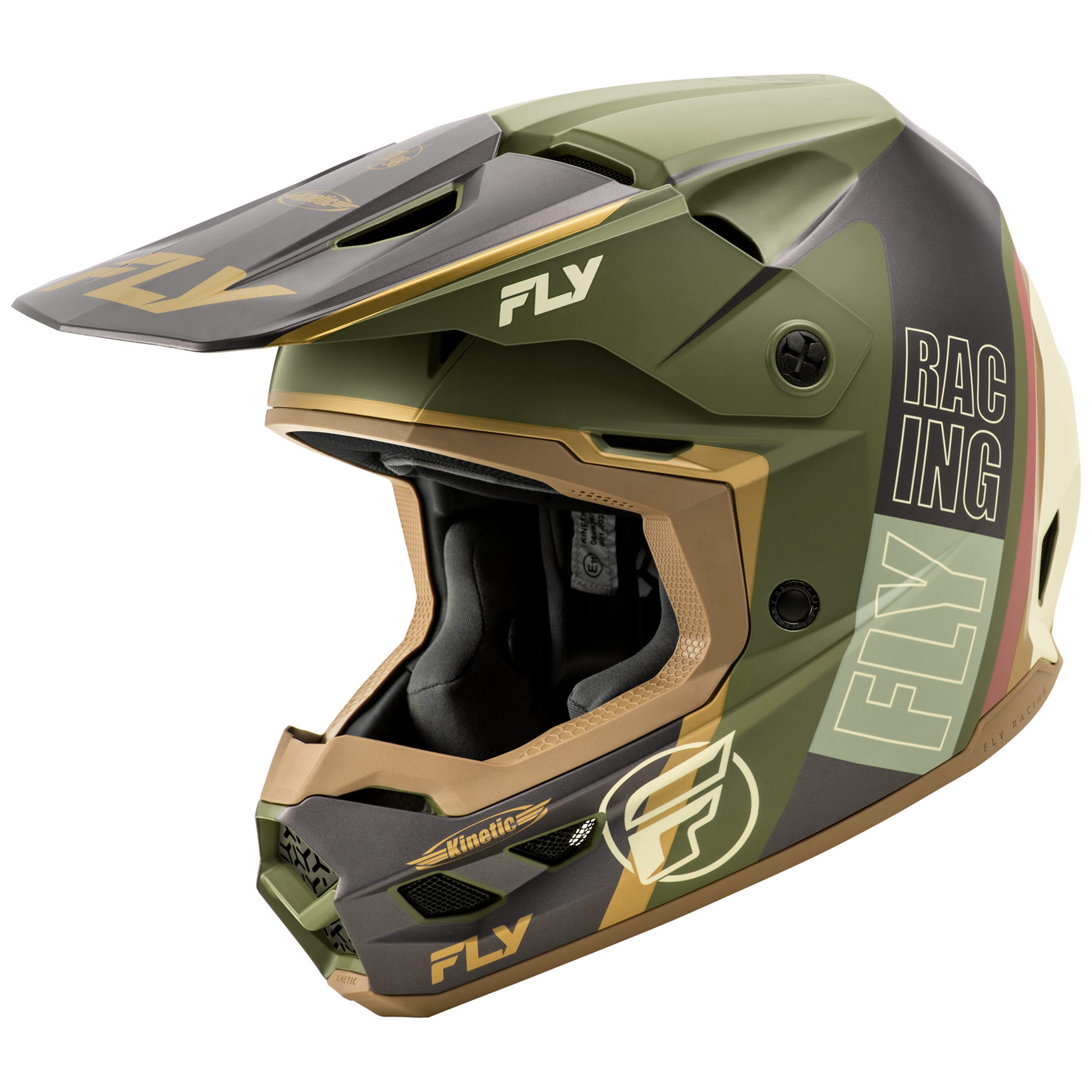 FLY Racing 2025 Kinetic Rally Helmet (Matt Moss Grey/Khaki/Off-White)