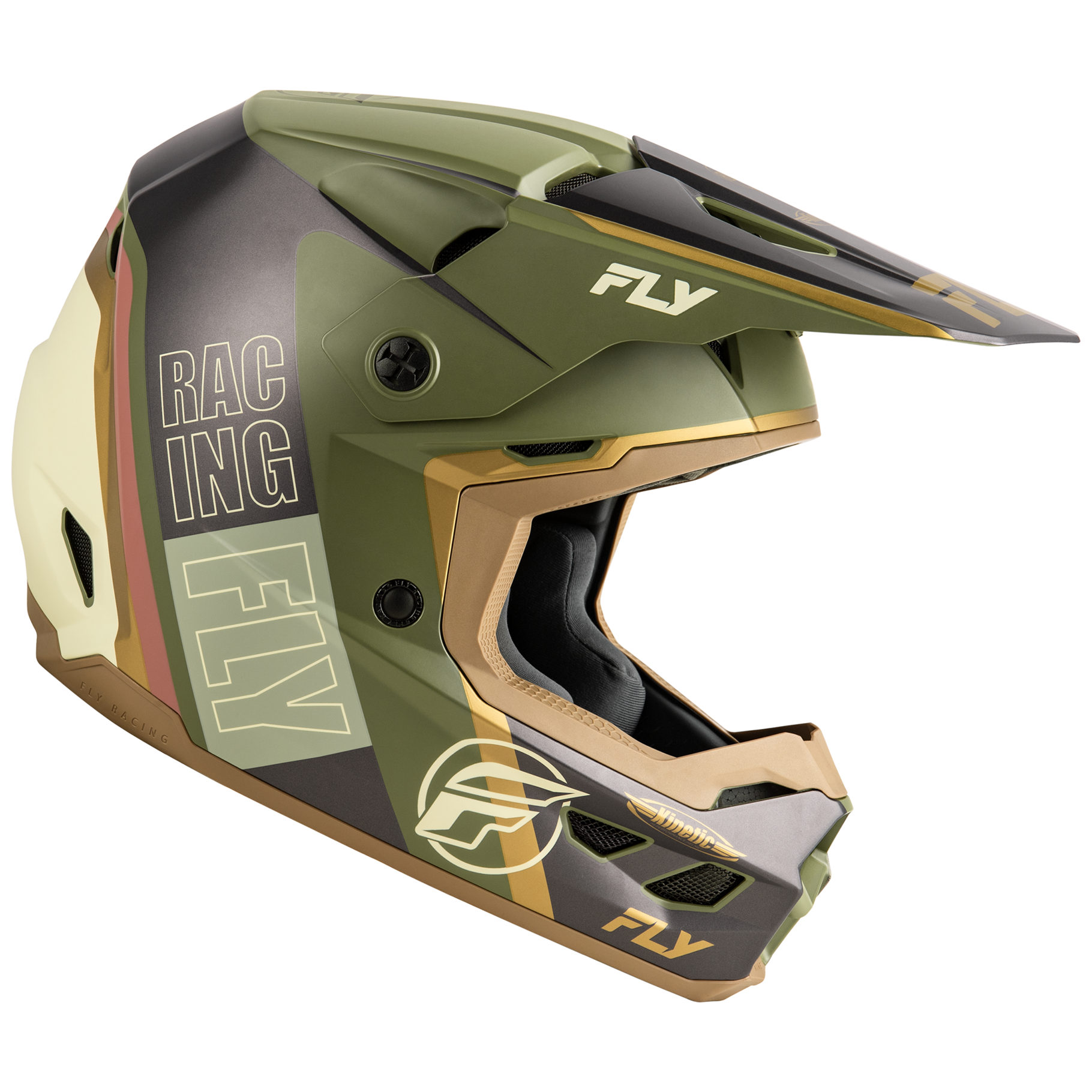 FLY Racing 2025 Kinetic Rally Helmet (Matt Moss Grey/Khaki/Off-White)