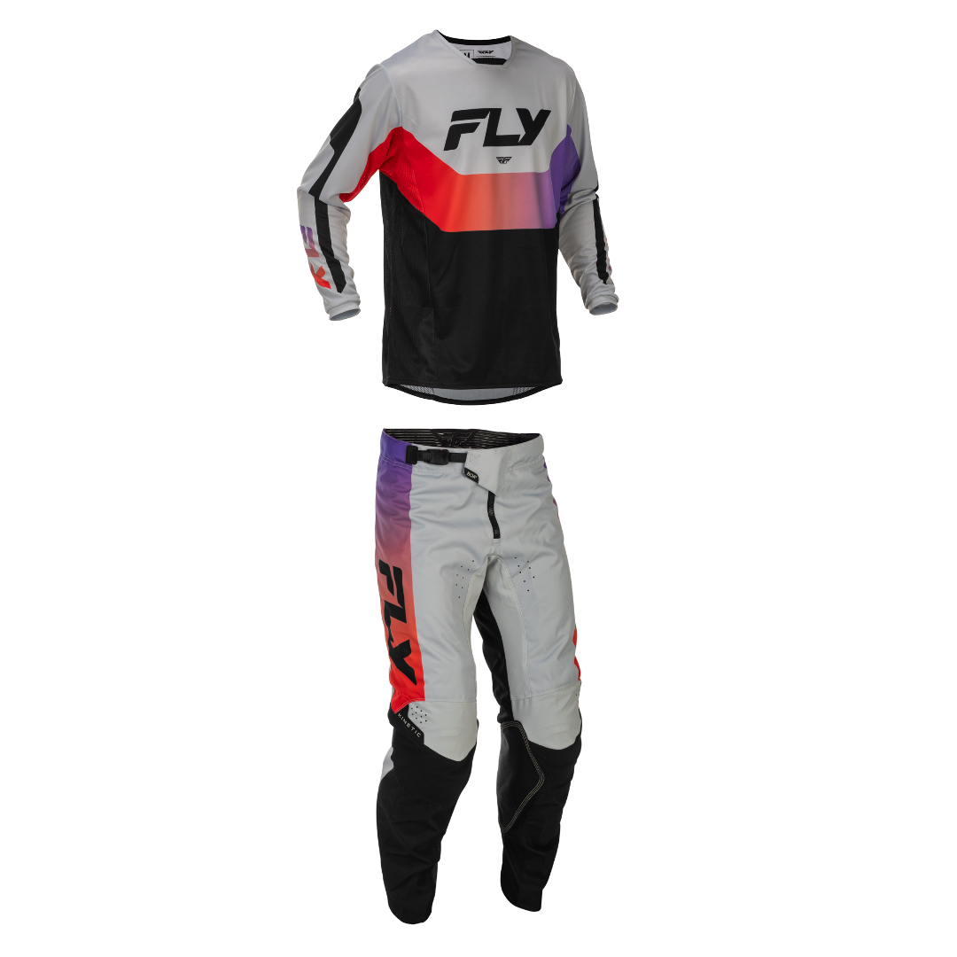 FLY Racing 2026 Kinetic Full Kit (Grey/Red/Purple/Black)