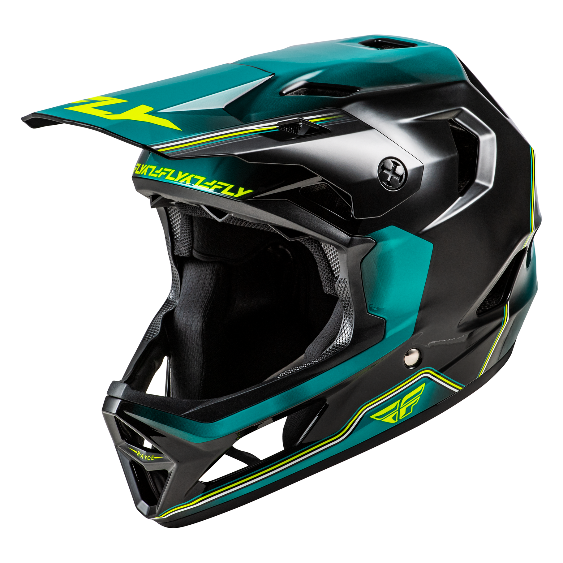 FLY Racing Rayce Youth Helmet (Black/Teal/Hivis)