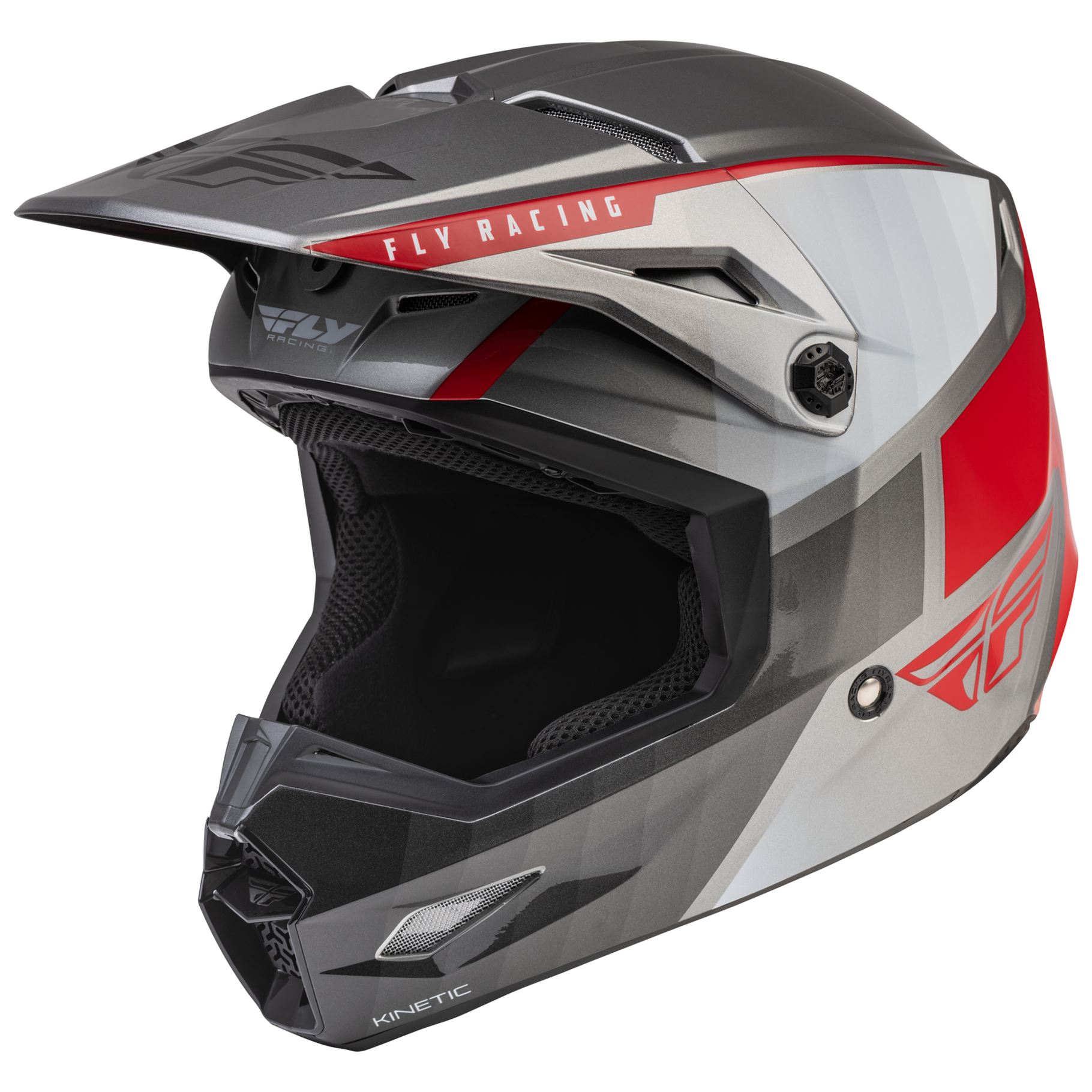 FLY Racing Kinetic Drift Helmet (Charcoal/Light Grey/Red)
