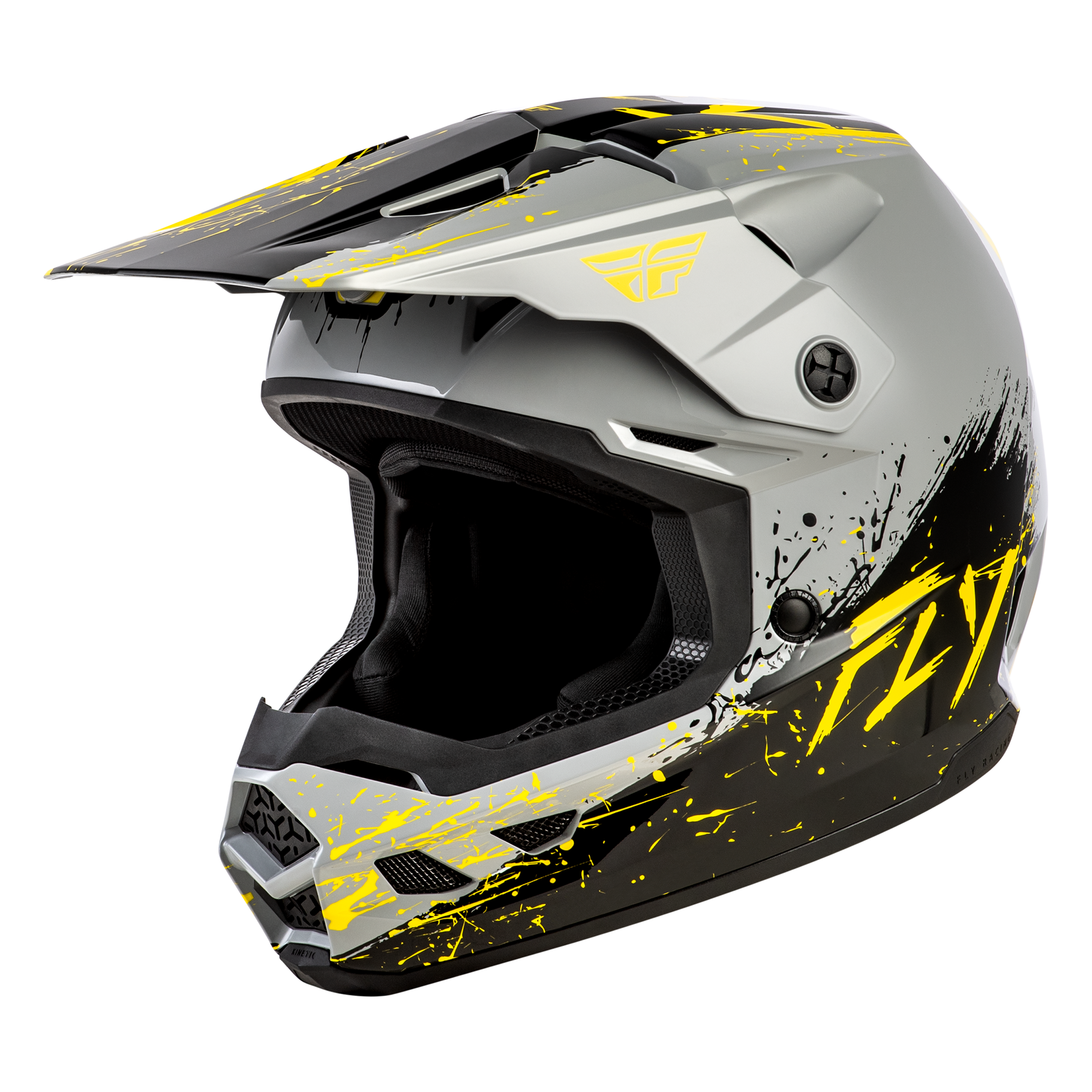 FLY Racing 2026 Kinetic Drip Youth Helmet (Grey/Black/Yellow)