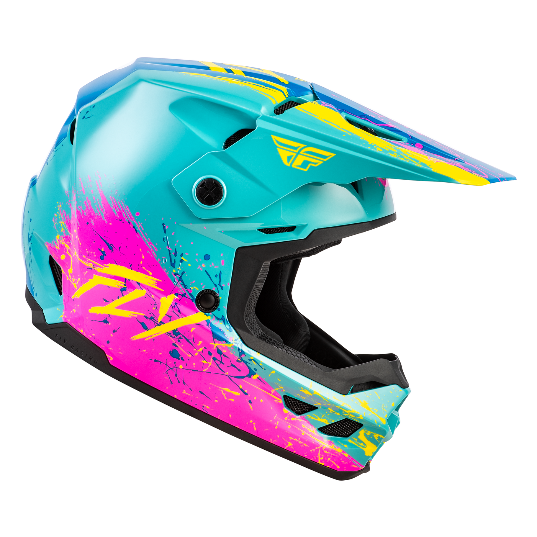 FLY Racing 2026 Kinetic Drip Youth Helmet (Turquoise/Pink/Yellow)