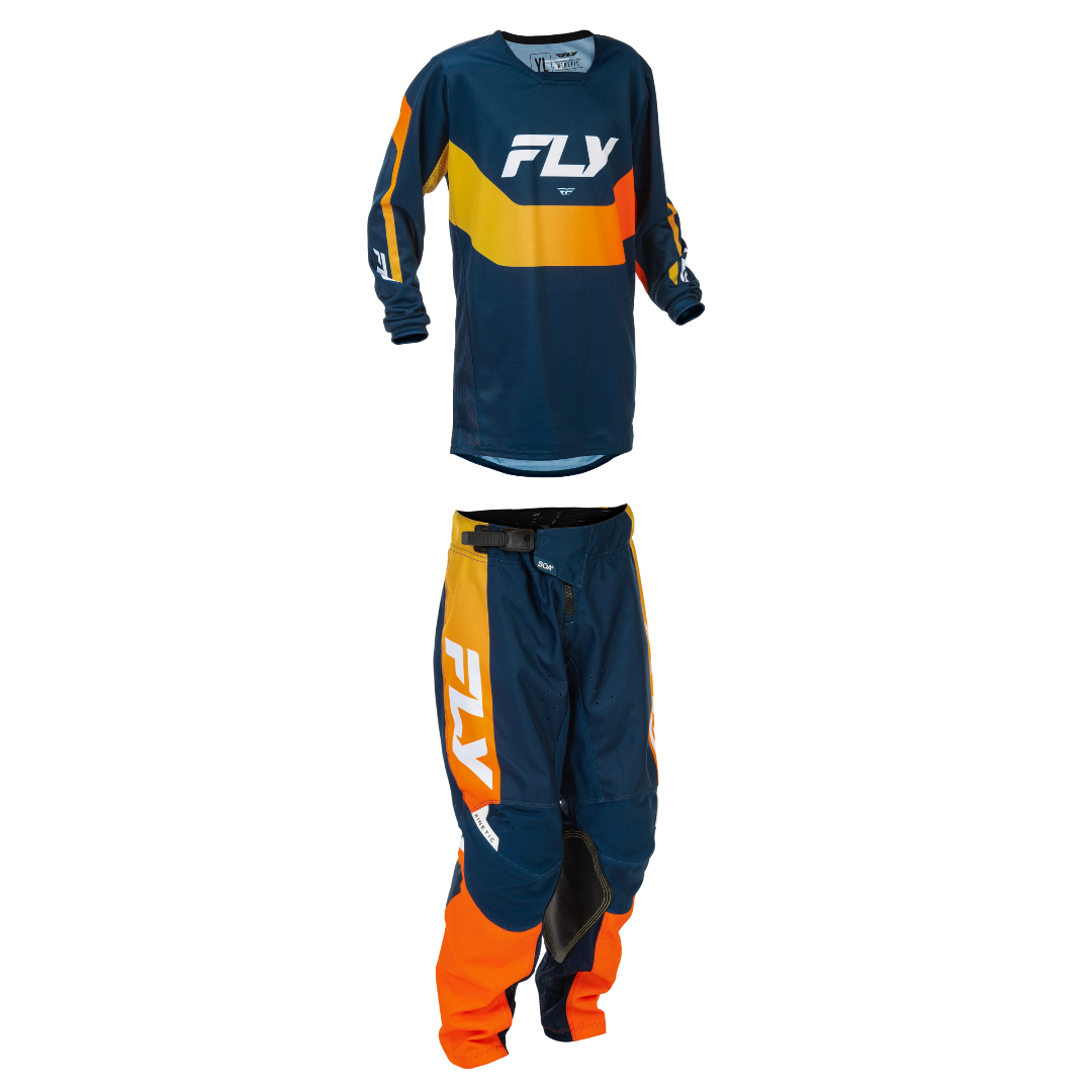 FLY Racing 2026 Kinetic Youth Full Kit (Navy/Orange)
