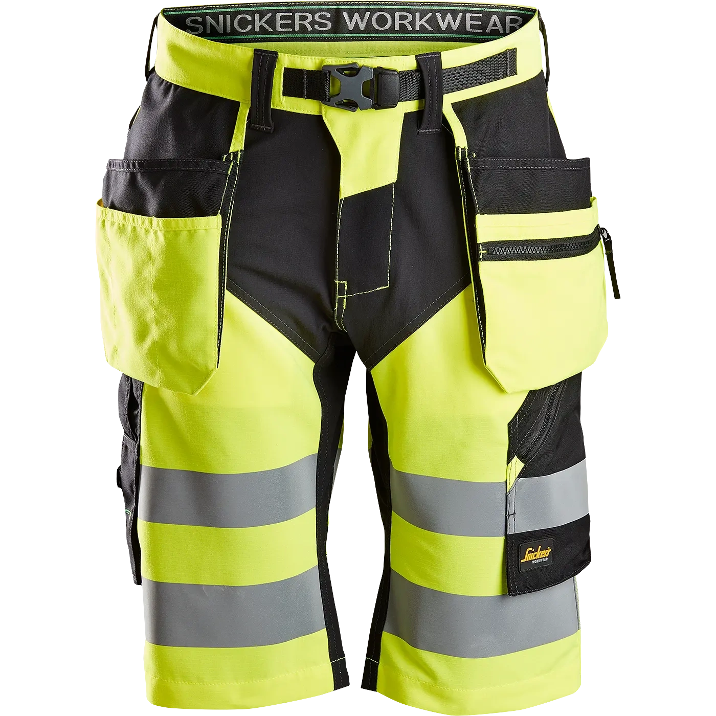 Darbiniai šortai su kabančiomis kišenėmis Snickers Workwear FlexiWork Hi-Vis