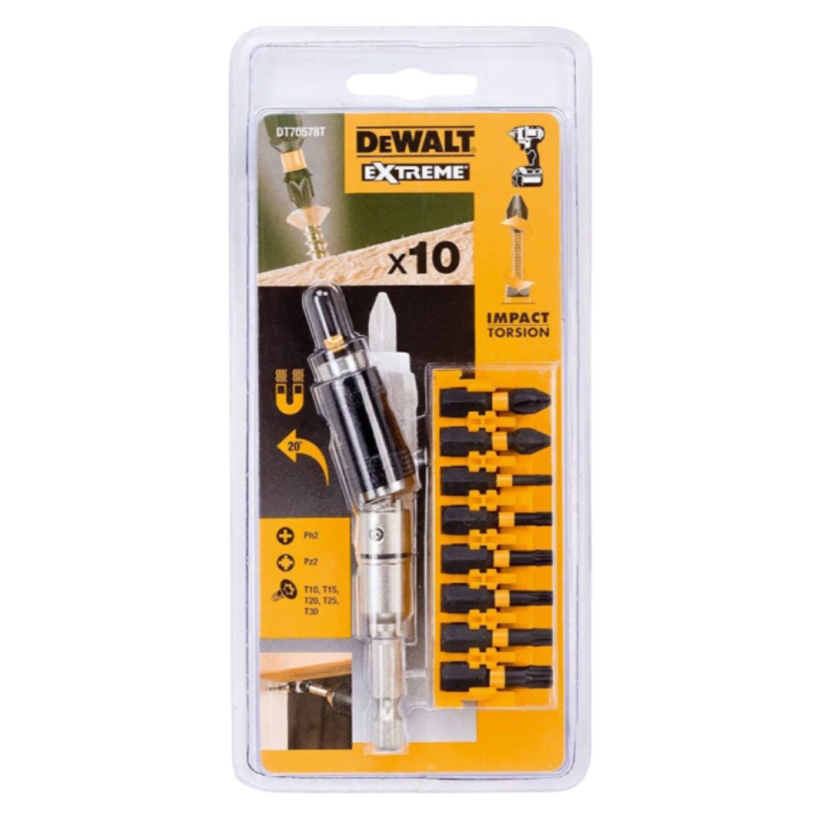 DeWALT lankstomas laikiklis + antgalių suktuvams komplektas (10 vnt.)