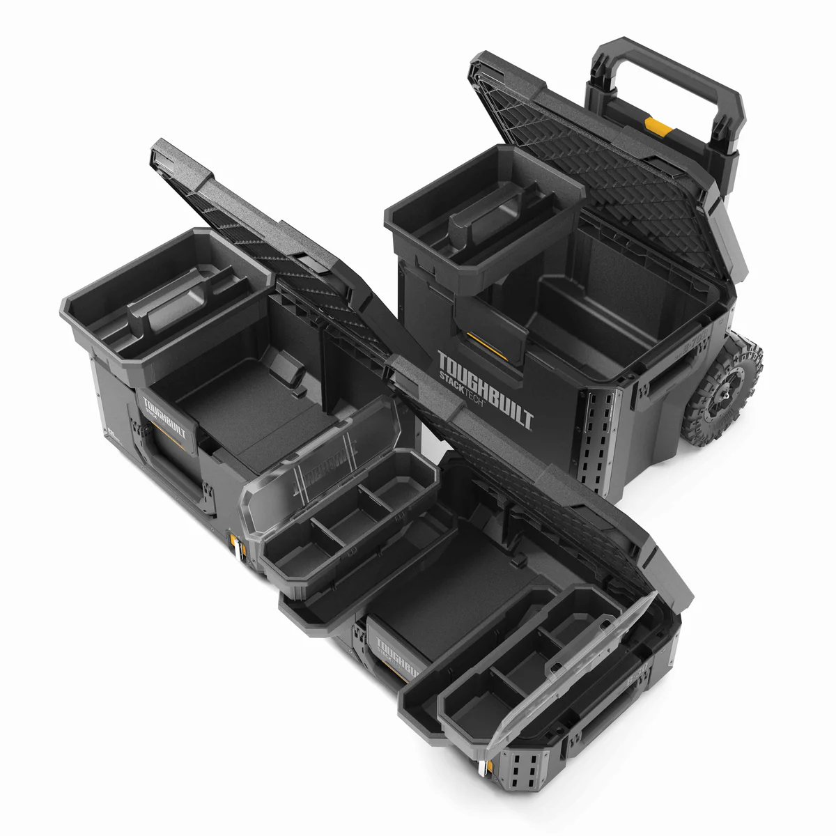 TOUGHBUILT STACKTECH - 3 dalių įrankių dėžių rinkinys su ratukais