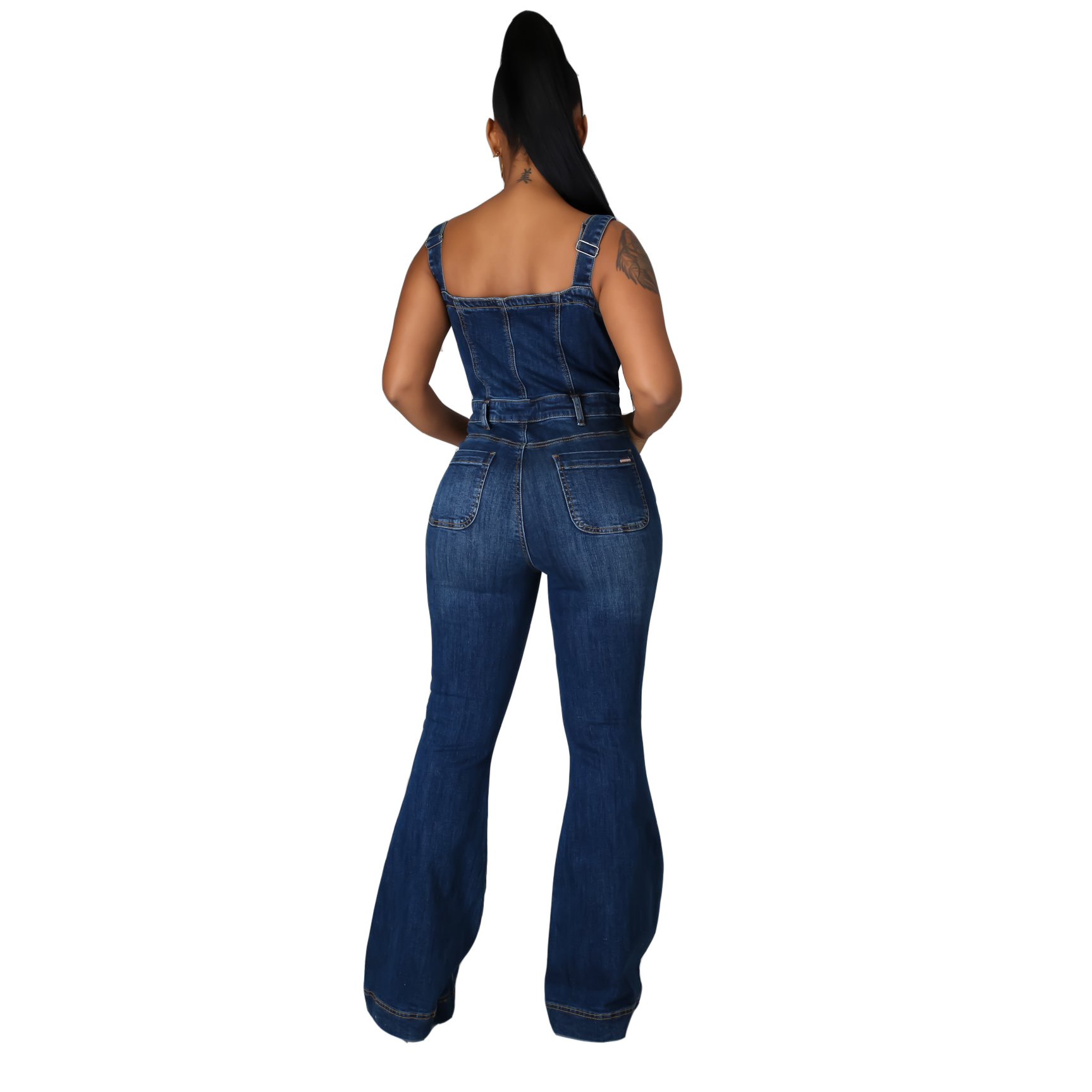 DENIM JUMPSUIT (SLEEVELESS - WIDE STRAP)
