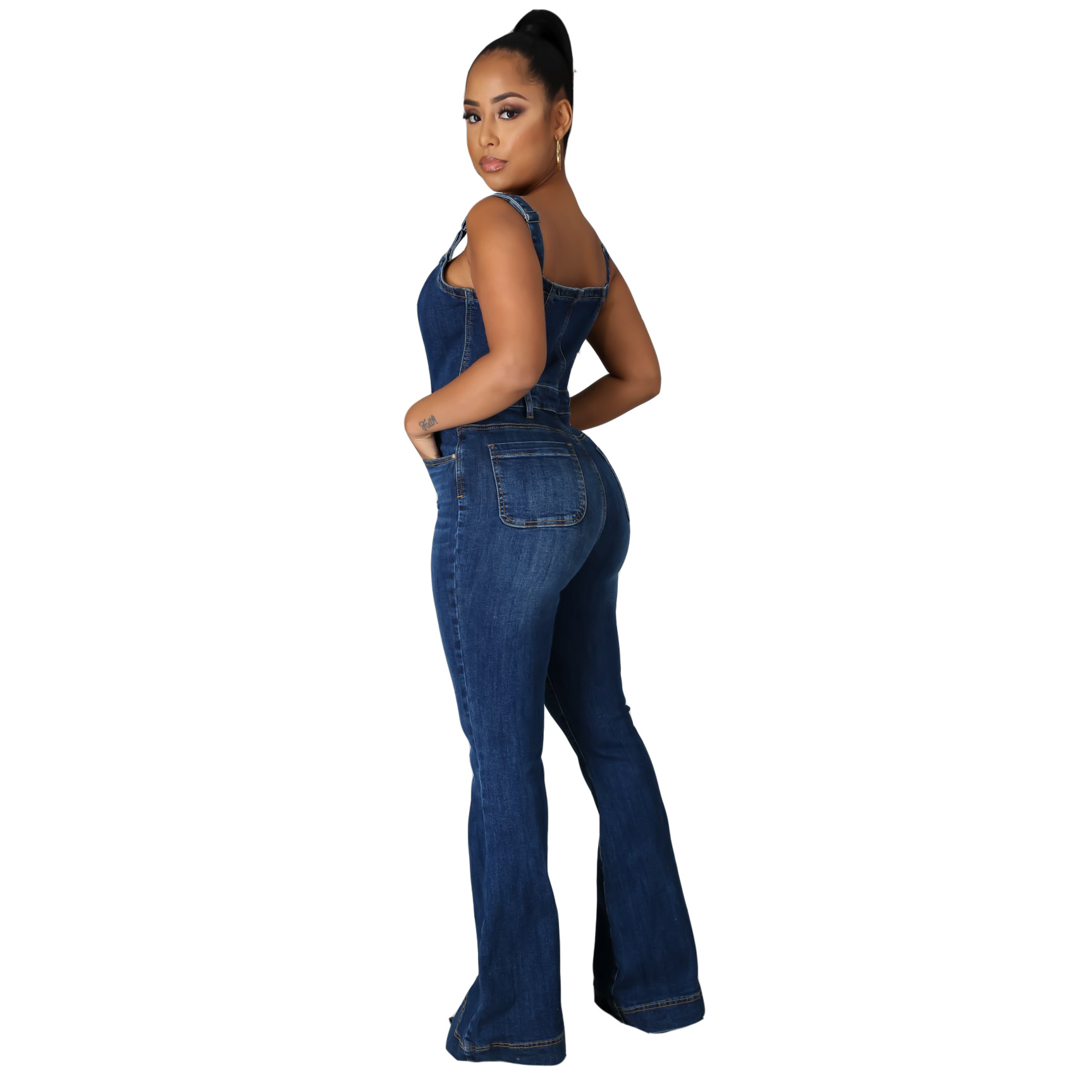 DENIM JUMPSUIT (SLEEVELESS - WIDE STRAP)