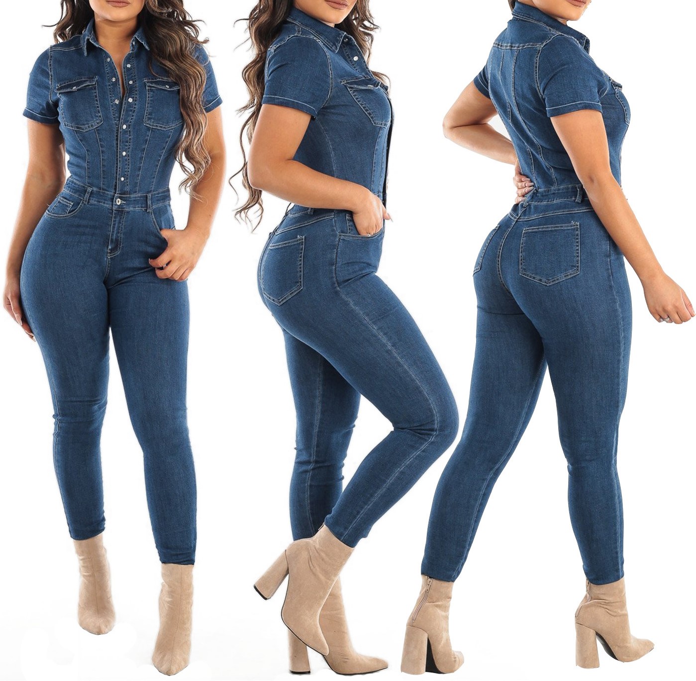 DENIM JUMPSUIT (SHORT SLEEVE)