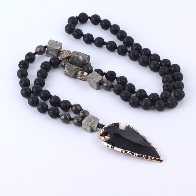 LAVA BEAD OBSIDIAN ARROWHEAD NECKLACE