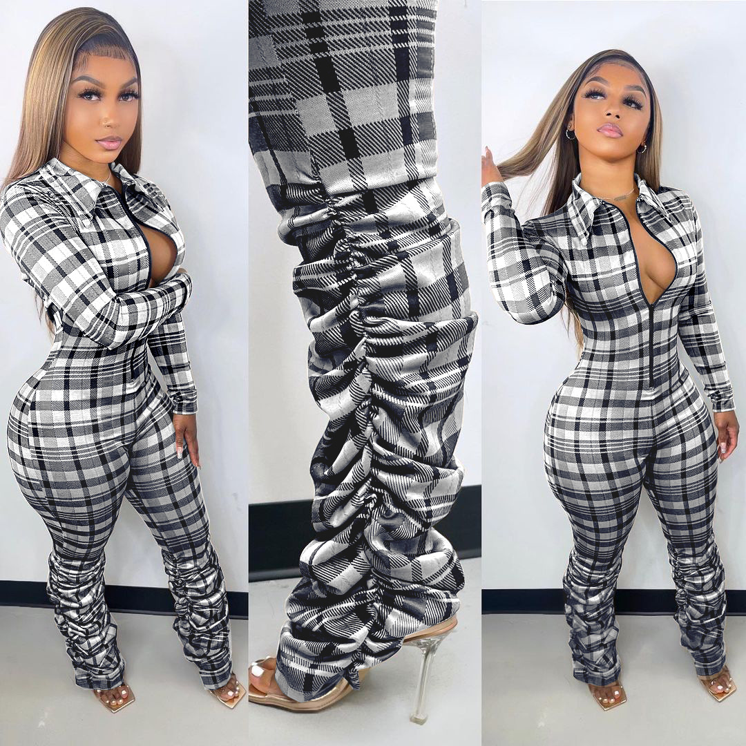 PLAID BODYCON JUMPSUIT