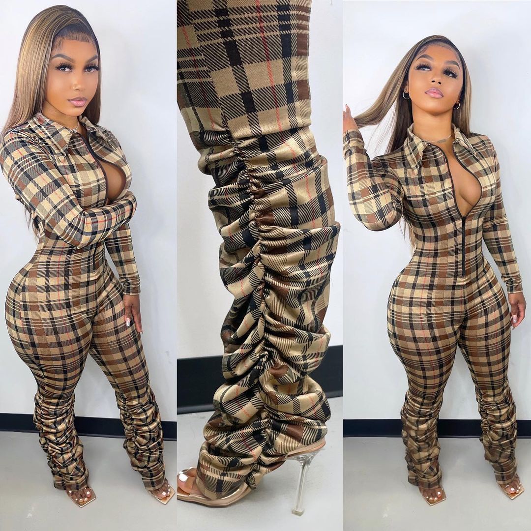 PLAID BODYCON JUMPSUIT