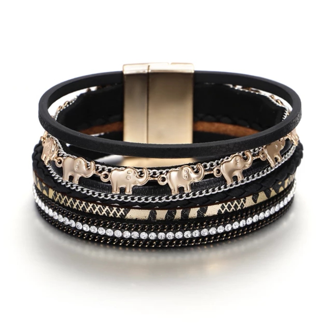 LEATHER ELEPHANT RHINESTONE BRACELET