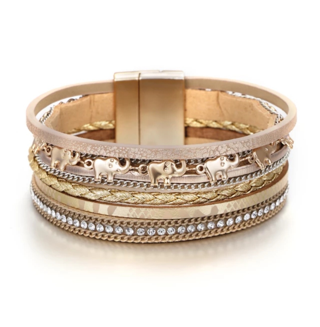 LEATHER ELEPHANT RHINESTONE BRACELET