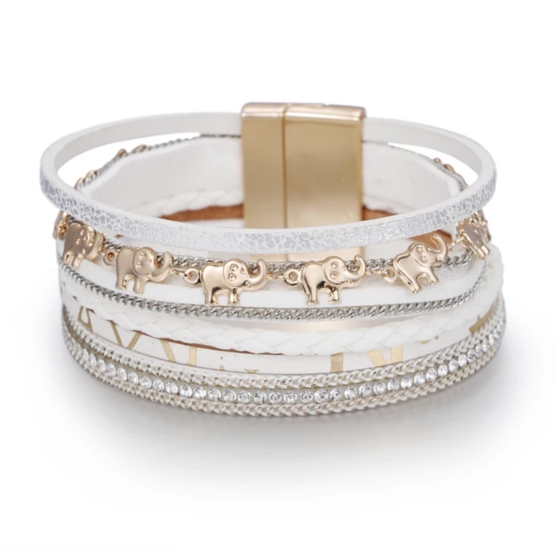 LEATHER ELEPHANT RHINESTONE BRACELET