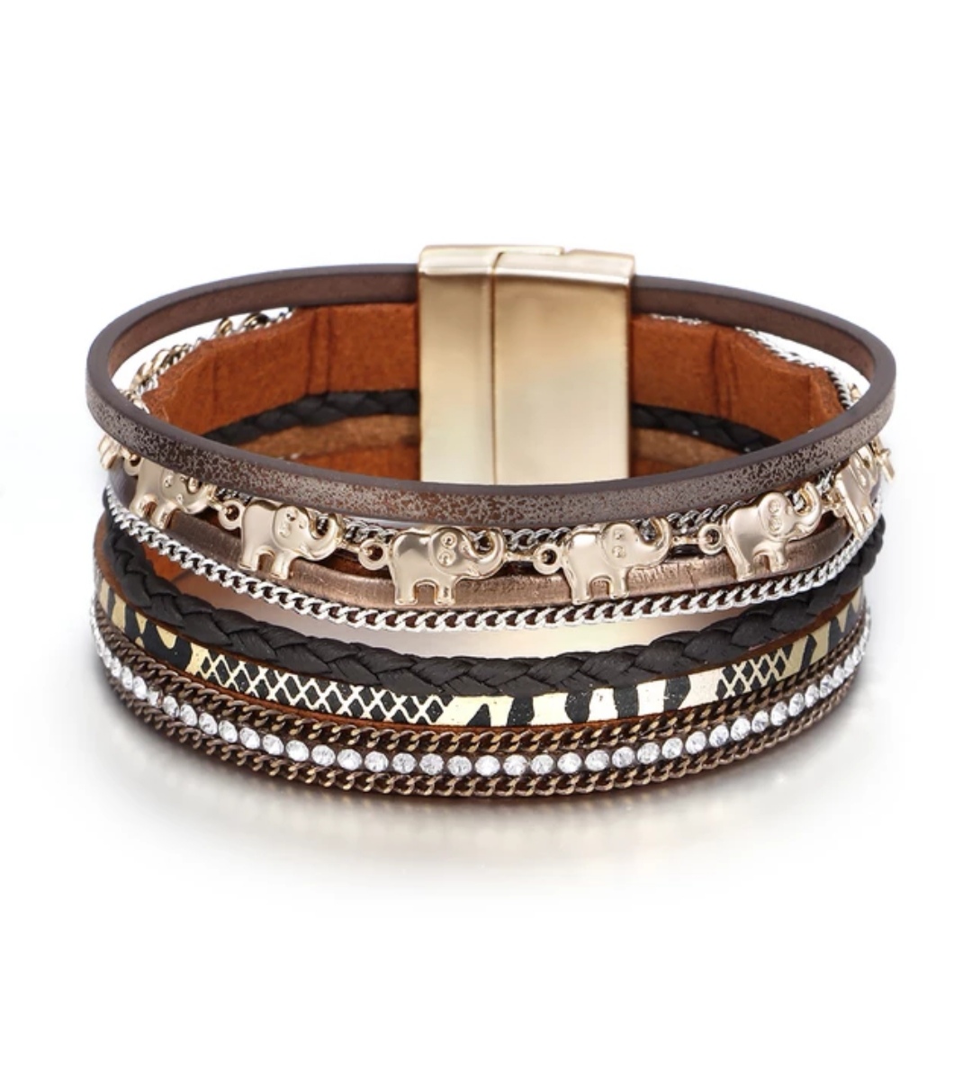 LEATHER ELEPHANT RHINESTONE BRACELET