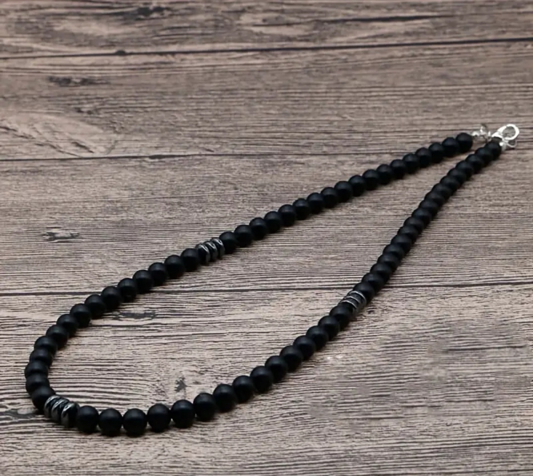 BLACK AGATE BEAD NECKLACE