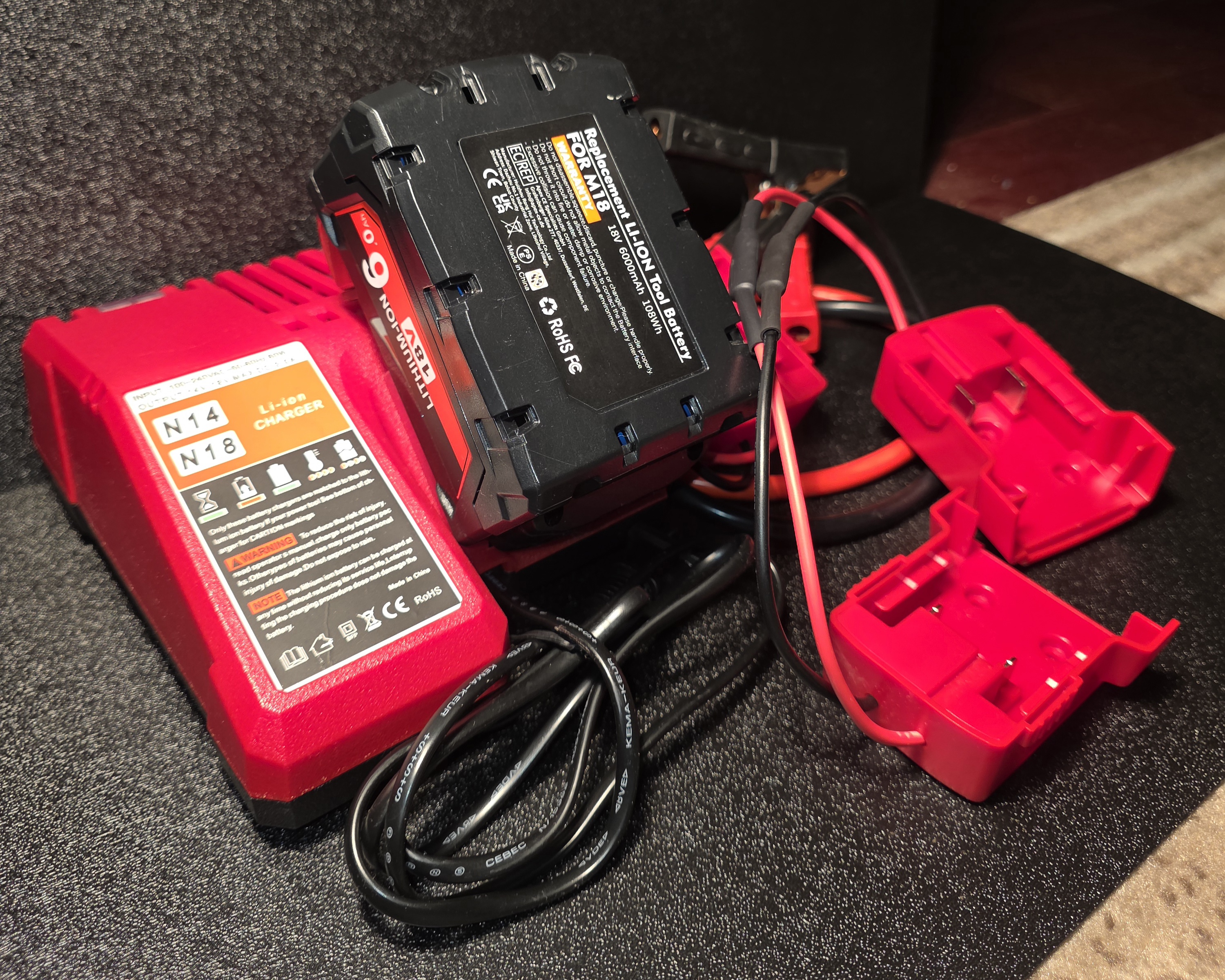 CordlesExpert Kit. "Milw Red" Jump Starter, Battery Reviver, Li-ion Battery, + More++s Power Tool Battery Charger Set