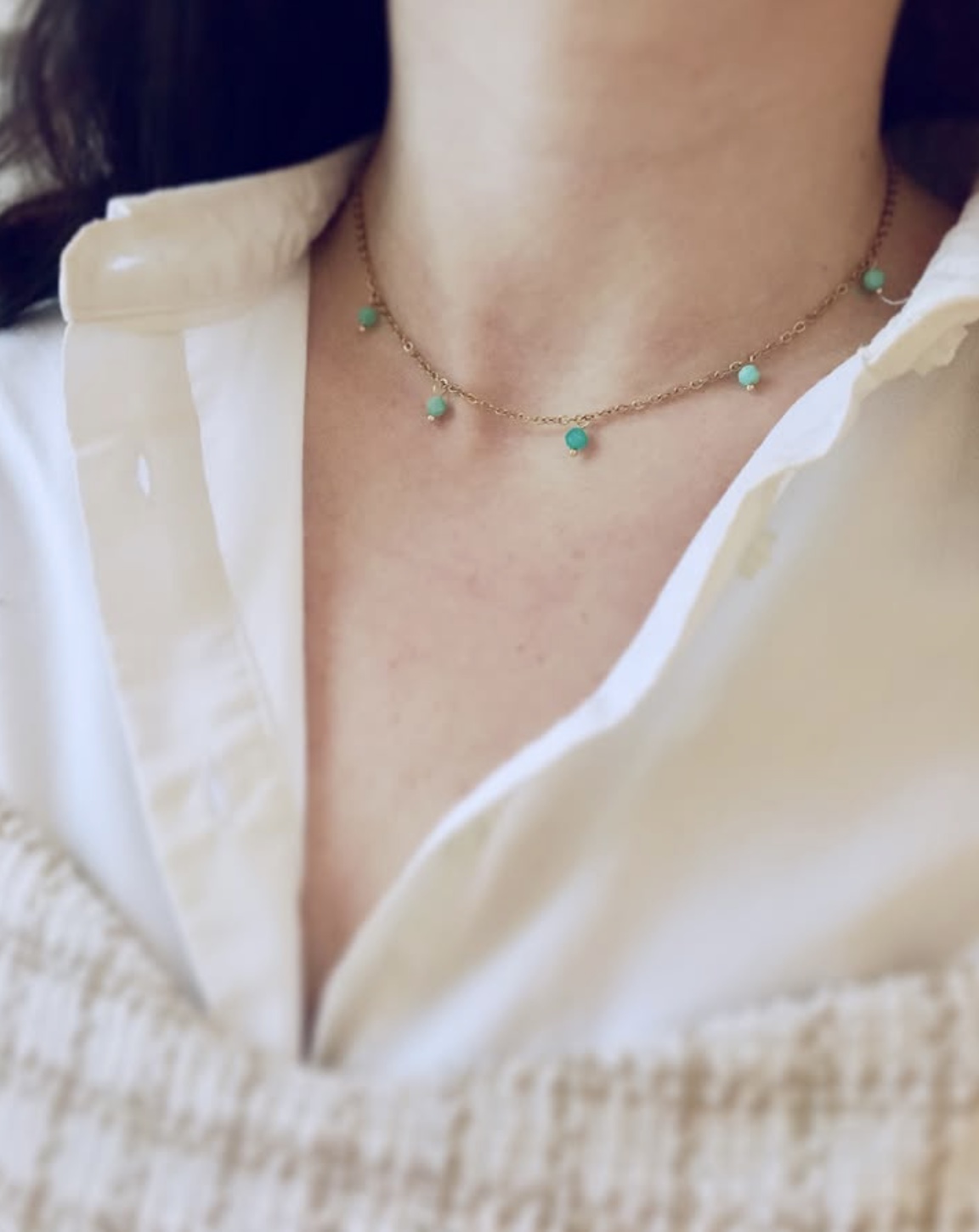 Collier flocons : amazonite