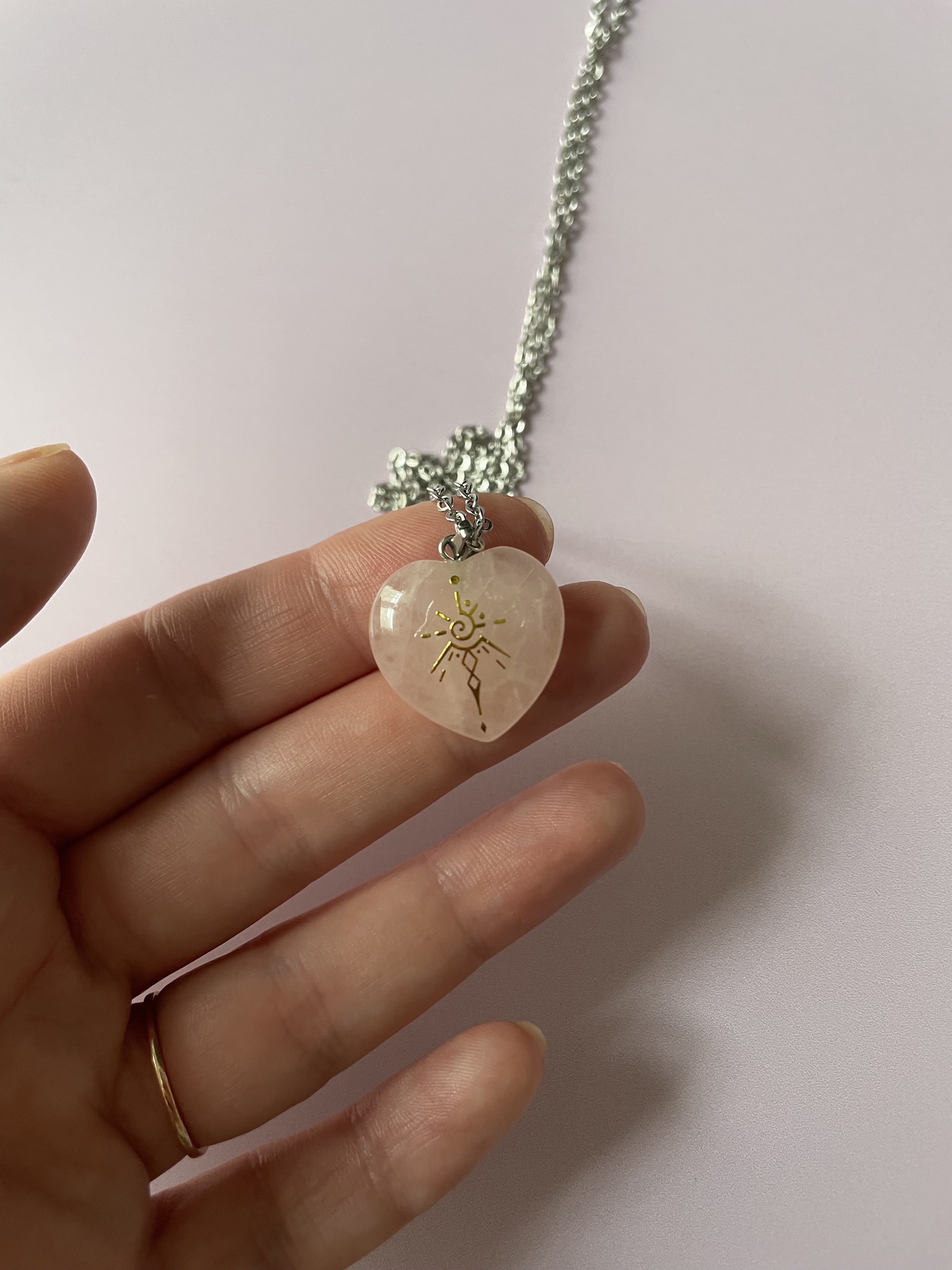 Collier COEUR : quartz rose