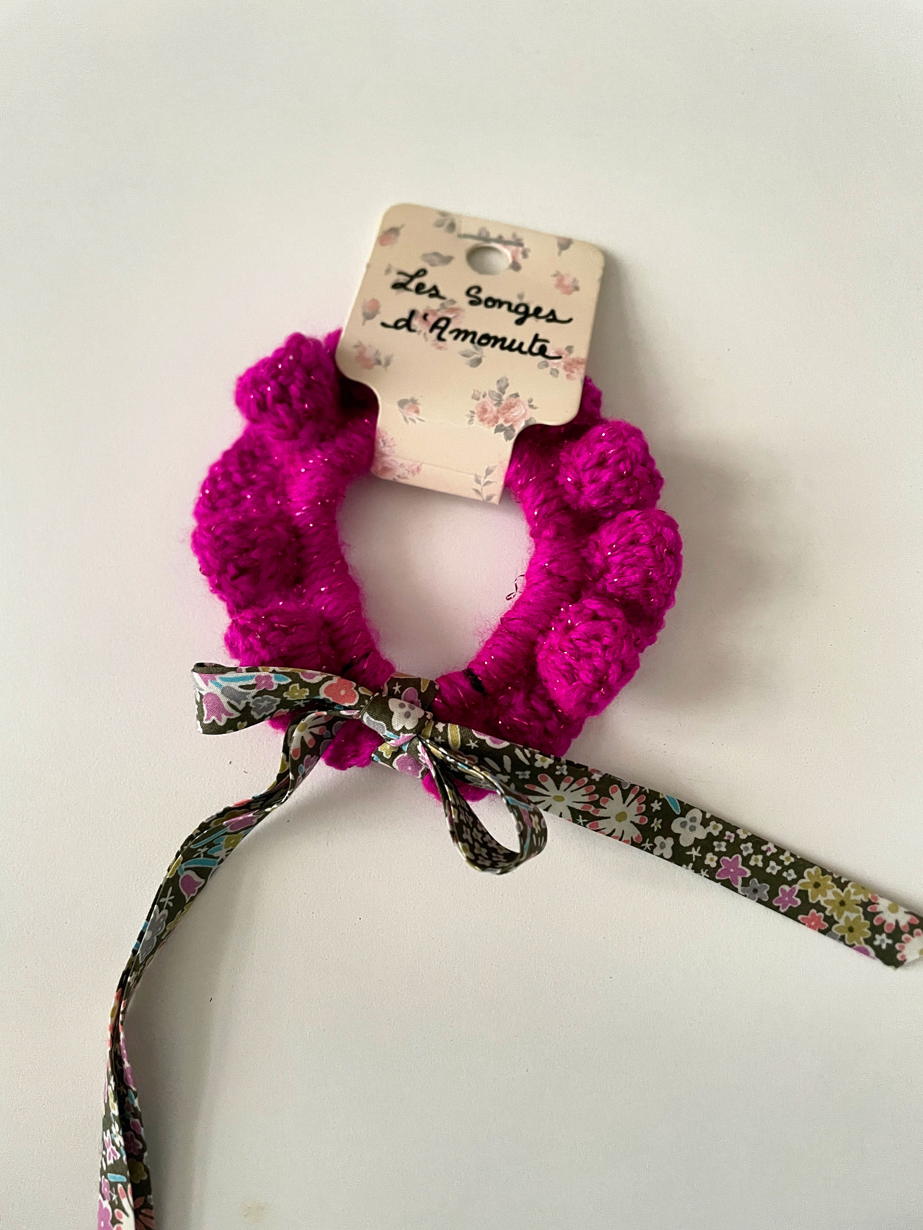 Chouchou ruban - Fleur de Pompadour (pailleté)