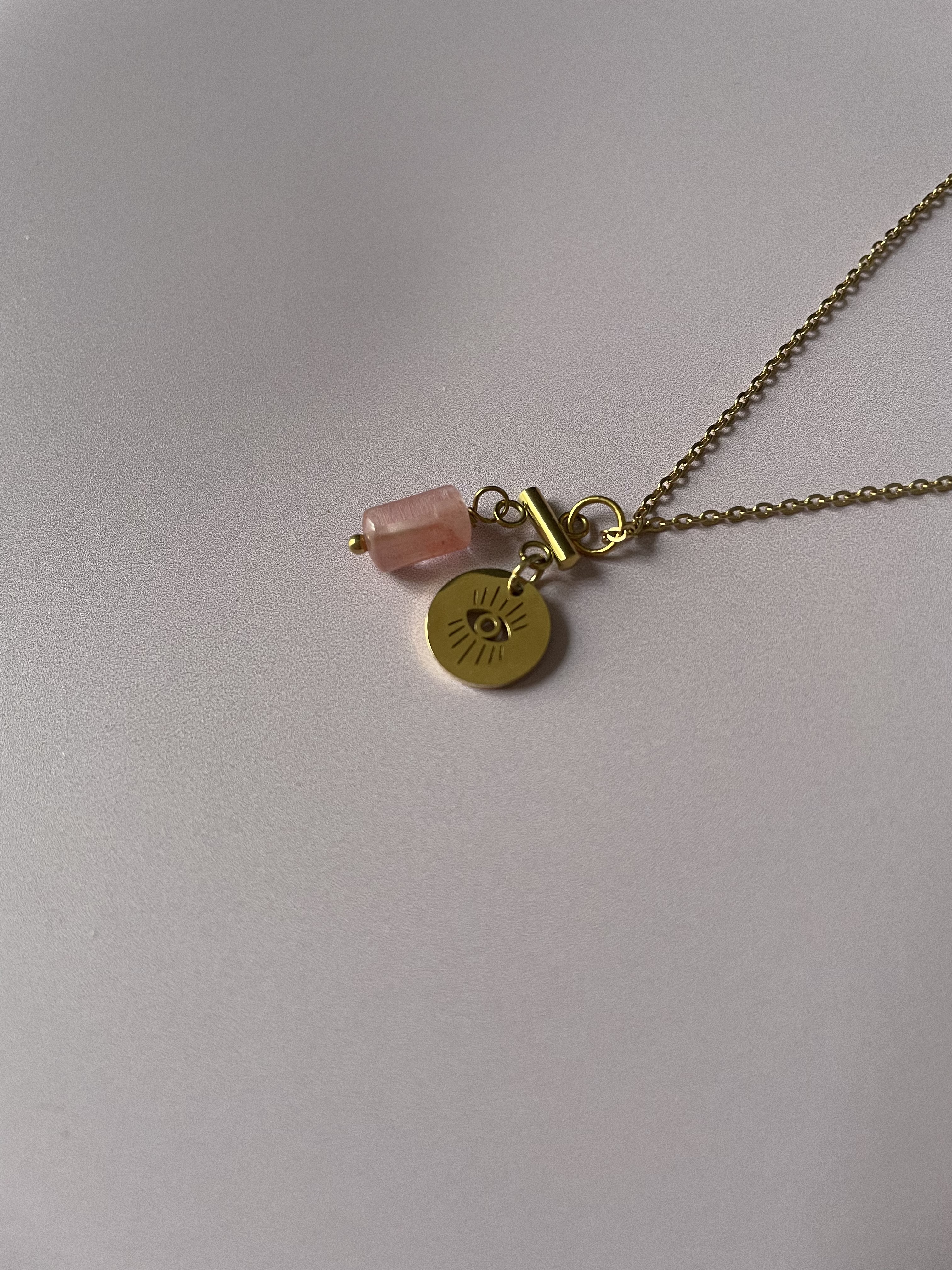 Collier Protection & Médiumnité : quartz fraise