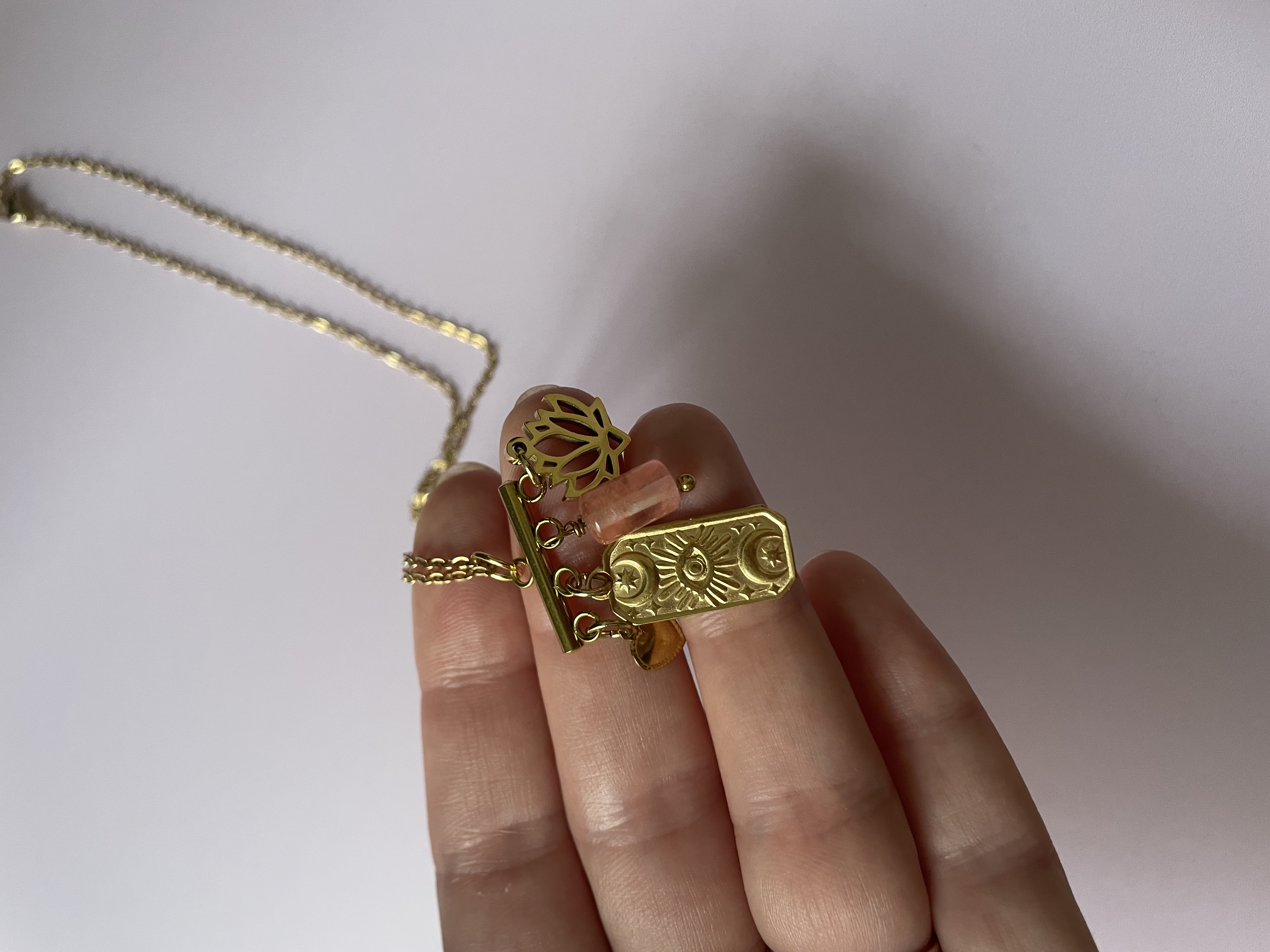 Collier COMBO : éveil & protection - quartz fraise