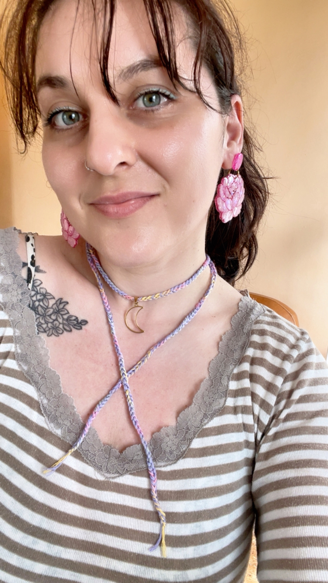 Collier choker Bonbon Lavande - double tressage