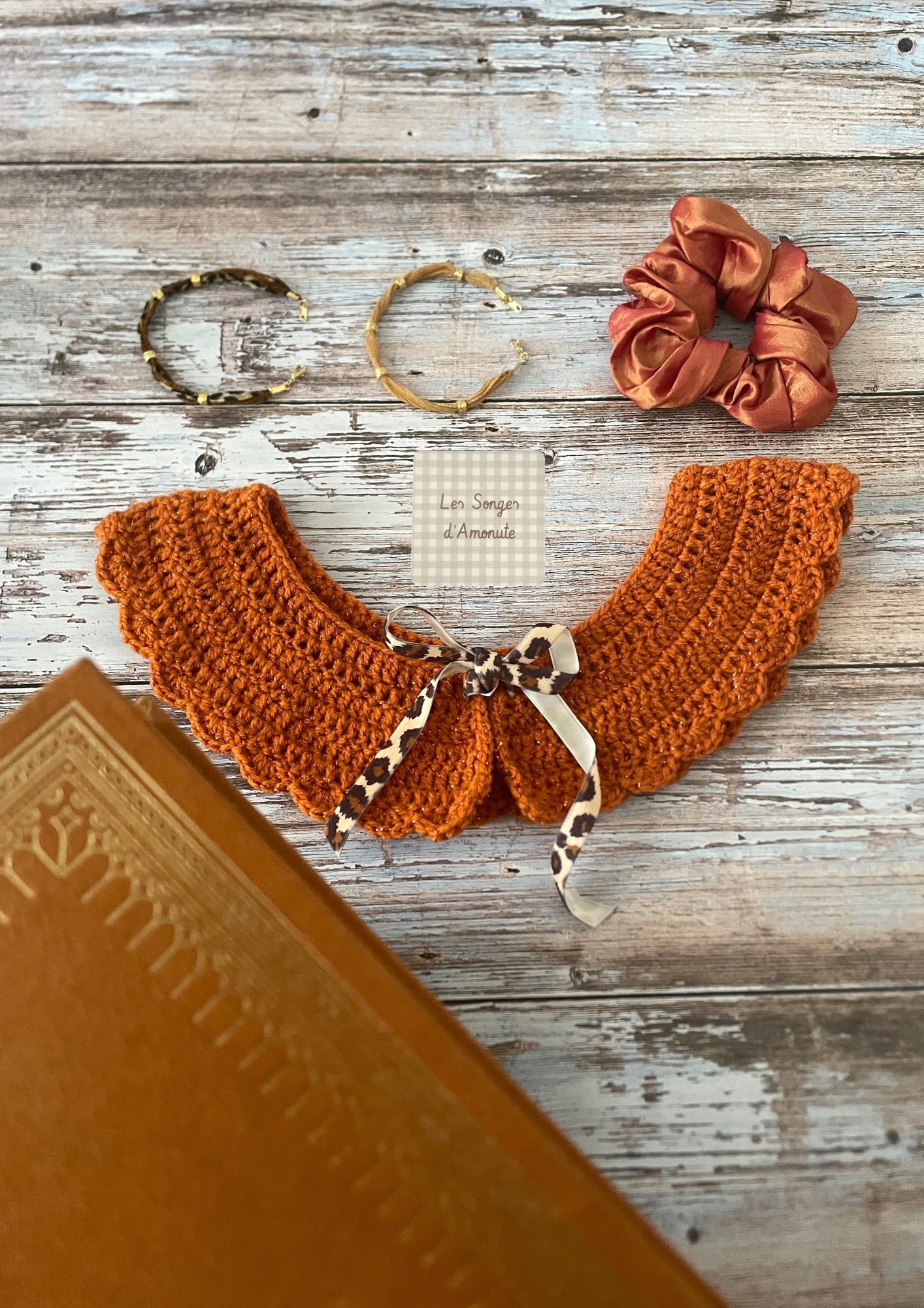 Col pailleté Phénix - ruban Léopard