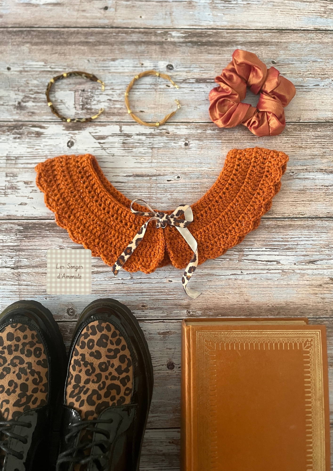 Col pailleté Phénix - ruban Léopard