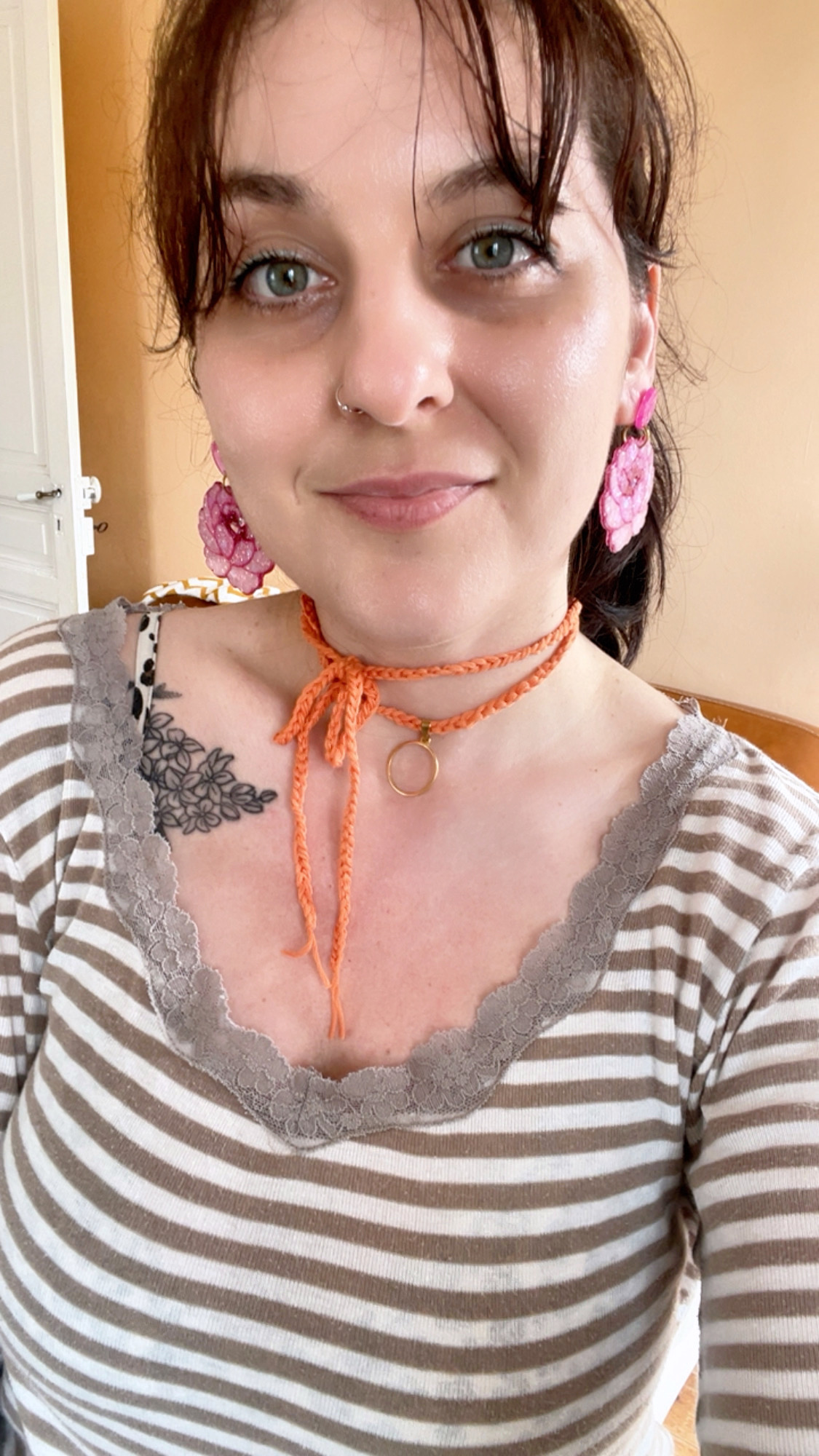 Collier choker Sorbet orange - double tressage