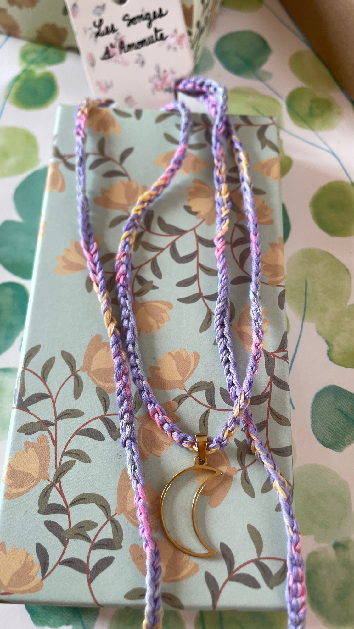 Collier choker Bonbon Lavande - double tressage