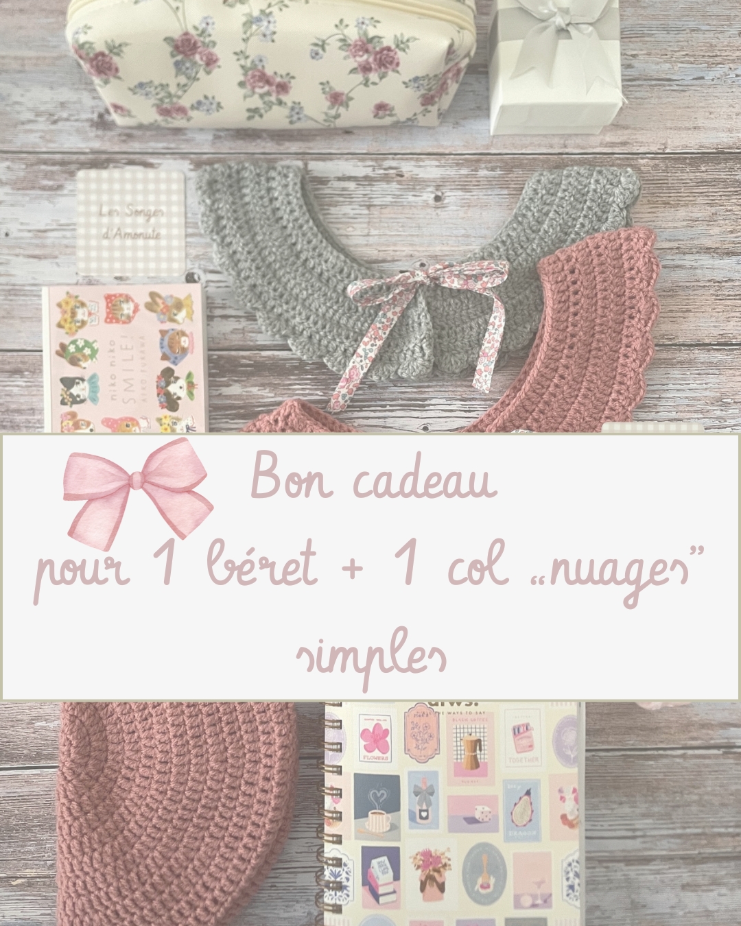 Bon cadeau pour 1 béret simple "Automne" + 1 col "nuages" simple