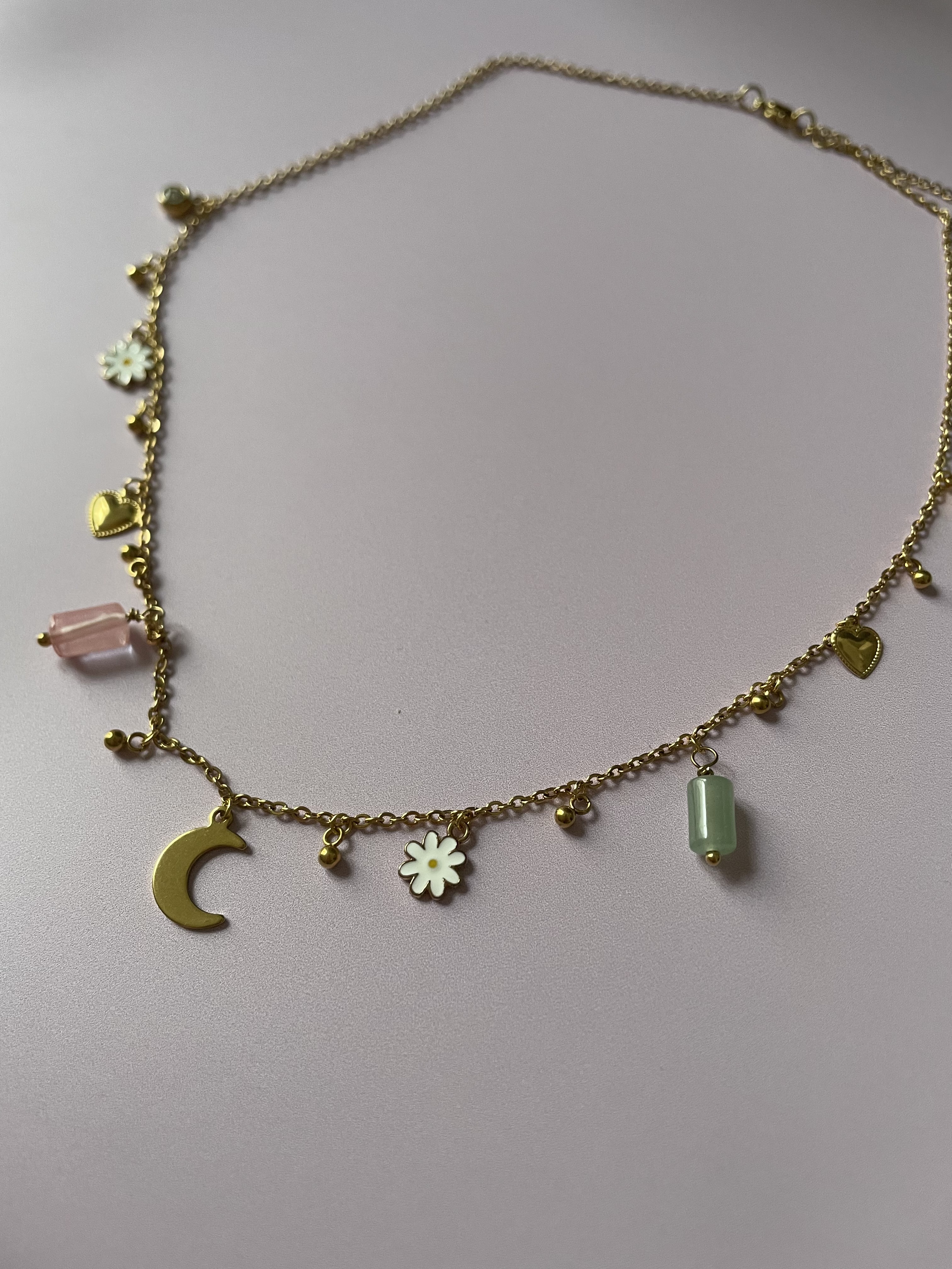 Collier RÊVERIE : aventurine verte & quartz fraise