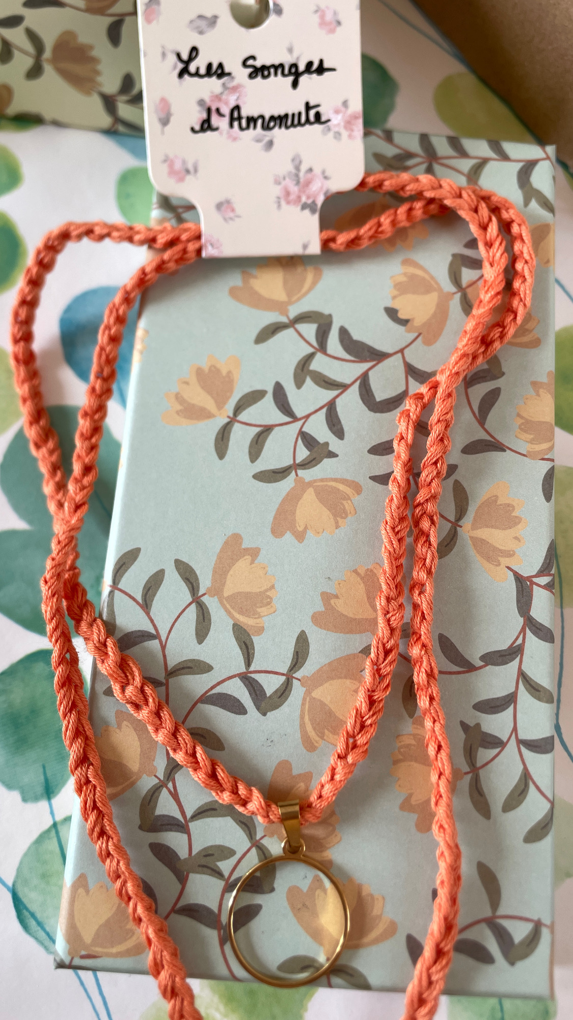 Collier choker Sorbet orange - double tressage
