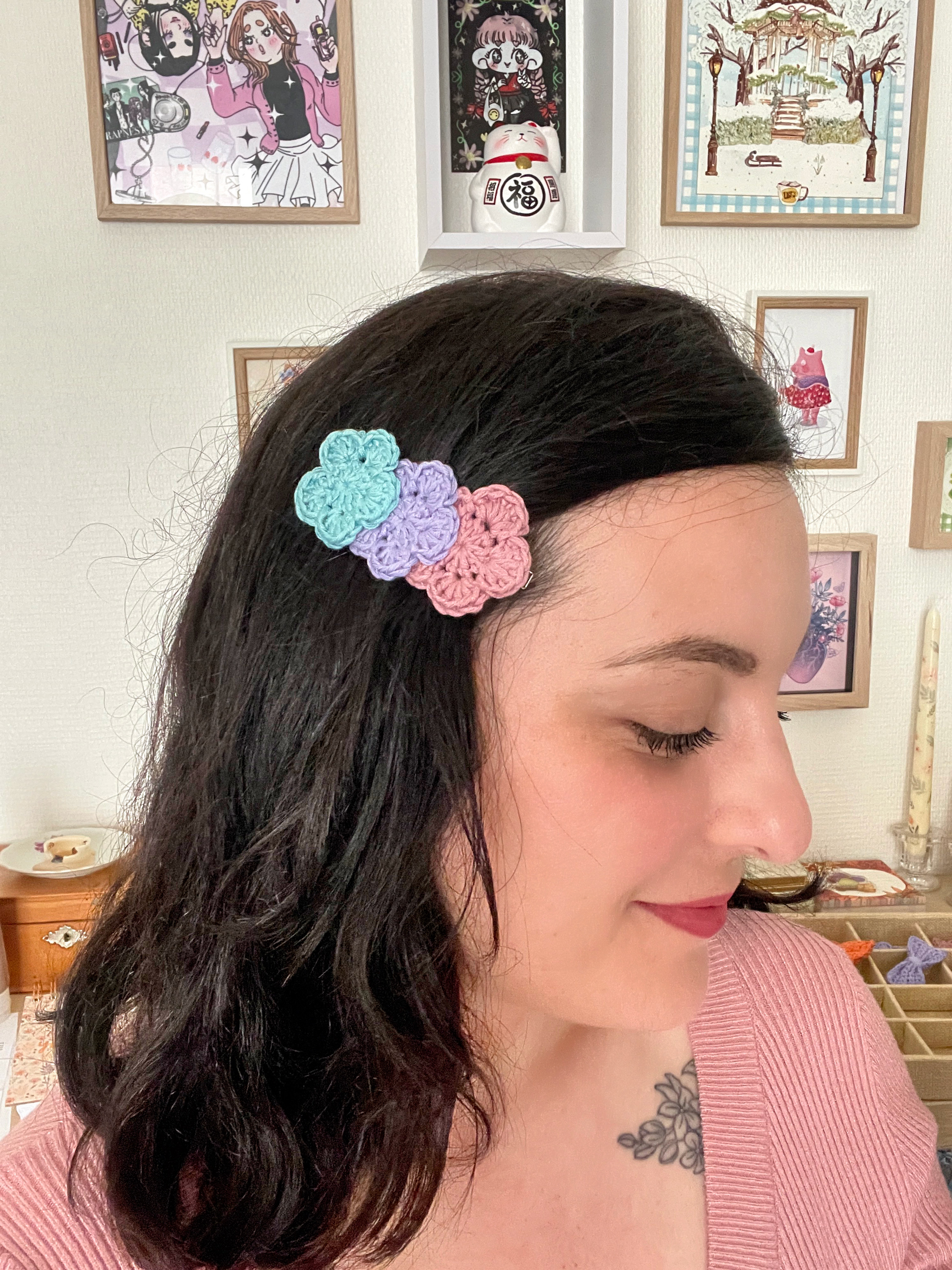 Pince à cheveux "3 fleurs" - Hibiscus, Pivoine, Hortensia