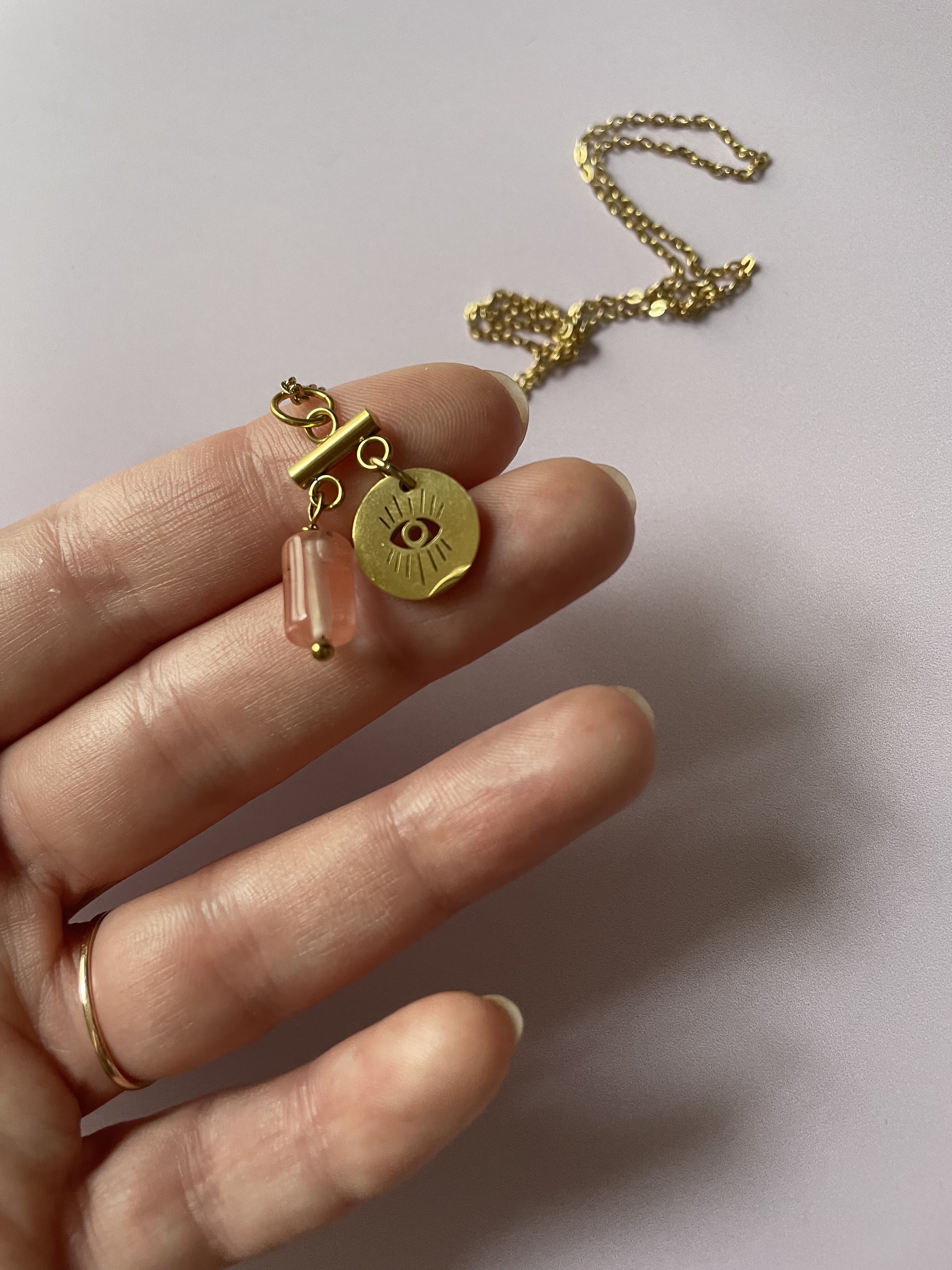 Collier Protection & Médiumnité : quartz fraise