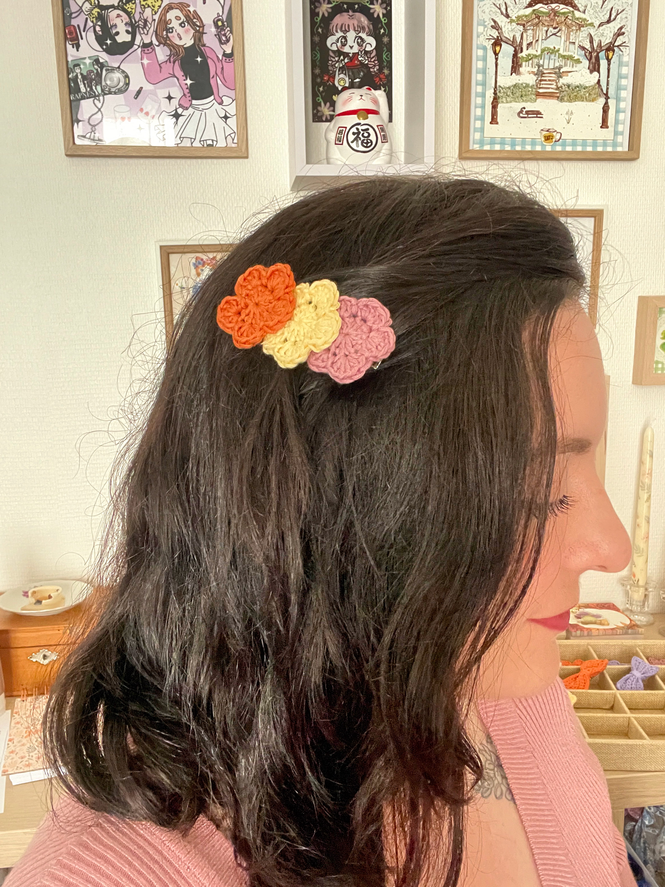 Pince à cheveux "3 fleurs" - Hibiscus, Forsythia, Azalée